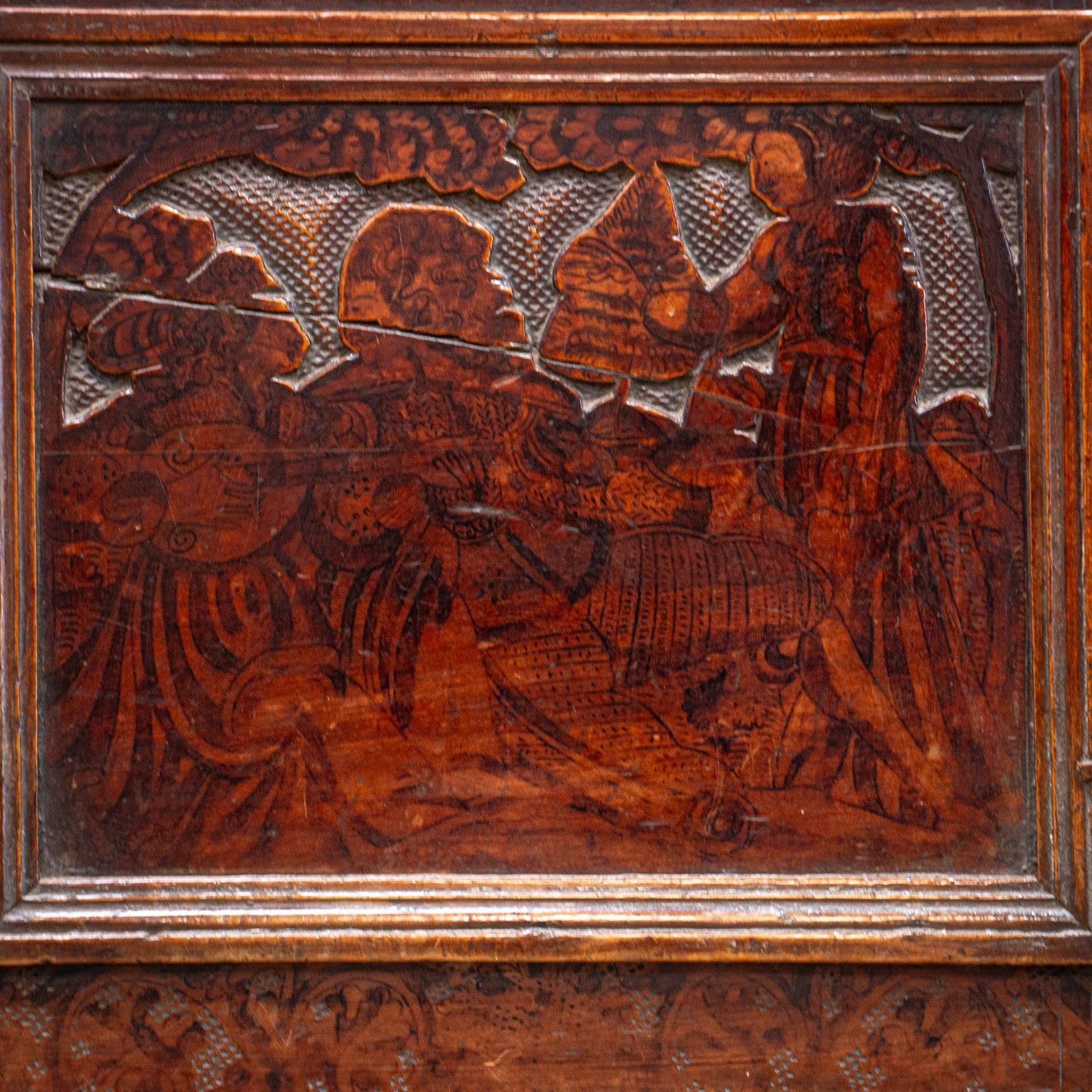 photo buy 16th Century Walnut Pokerwork Coffer Or Marriage Chest