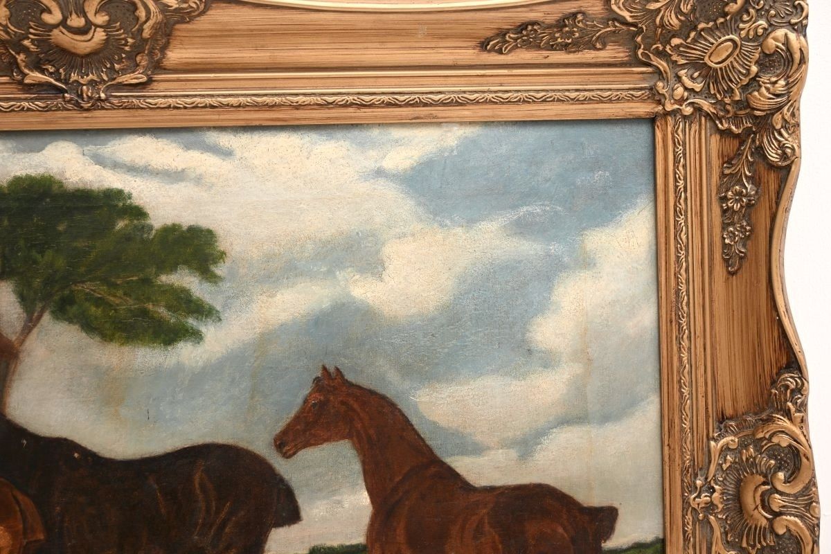 Antique Georgian Period Oil Painting Of Horses photo vinterior