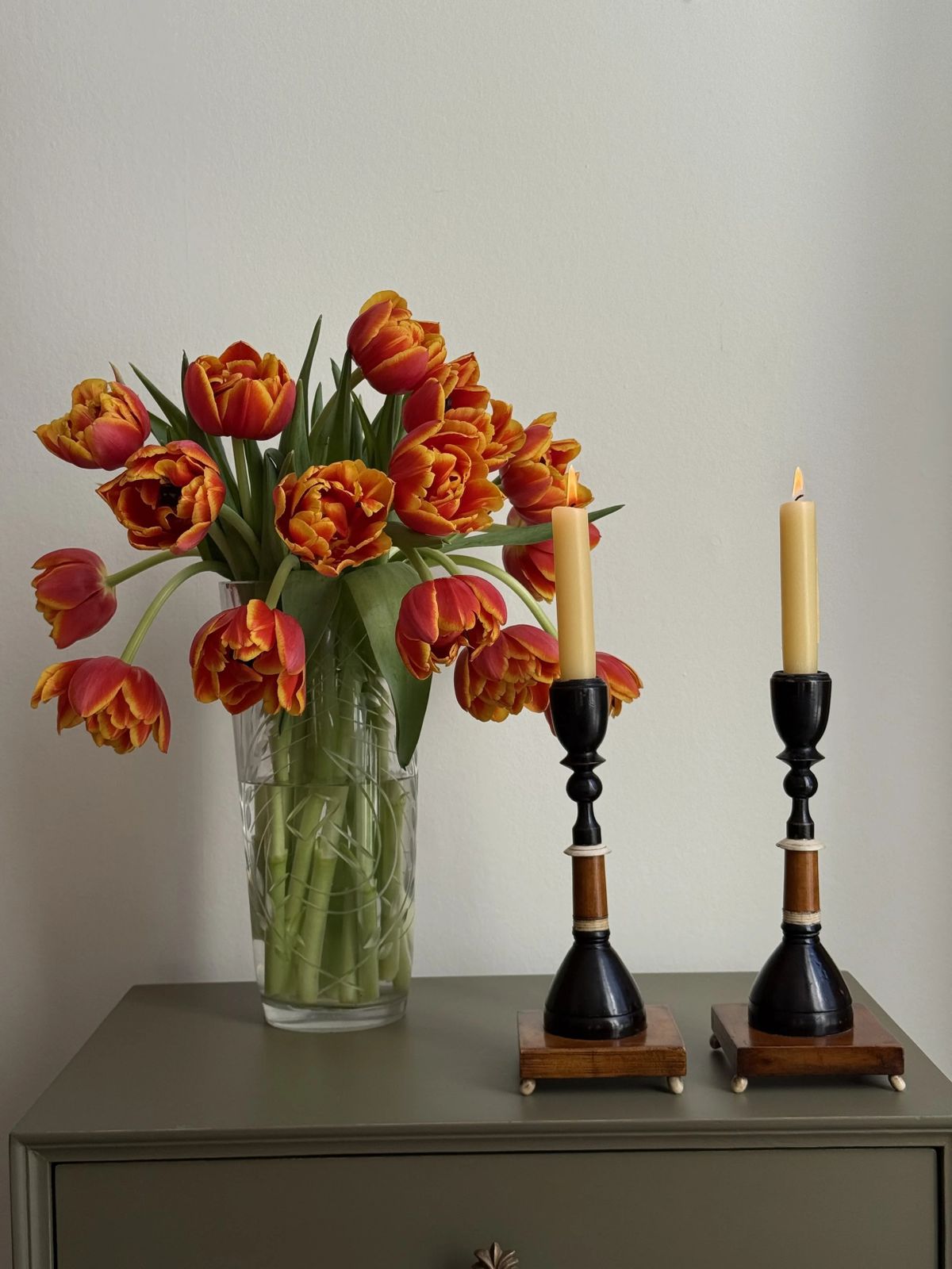 A Pair Of 19 Century Wooden Candle Holders