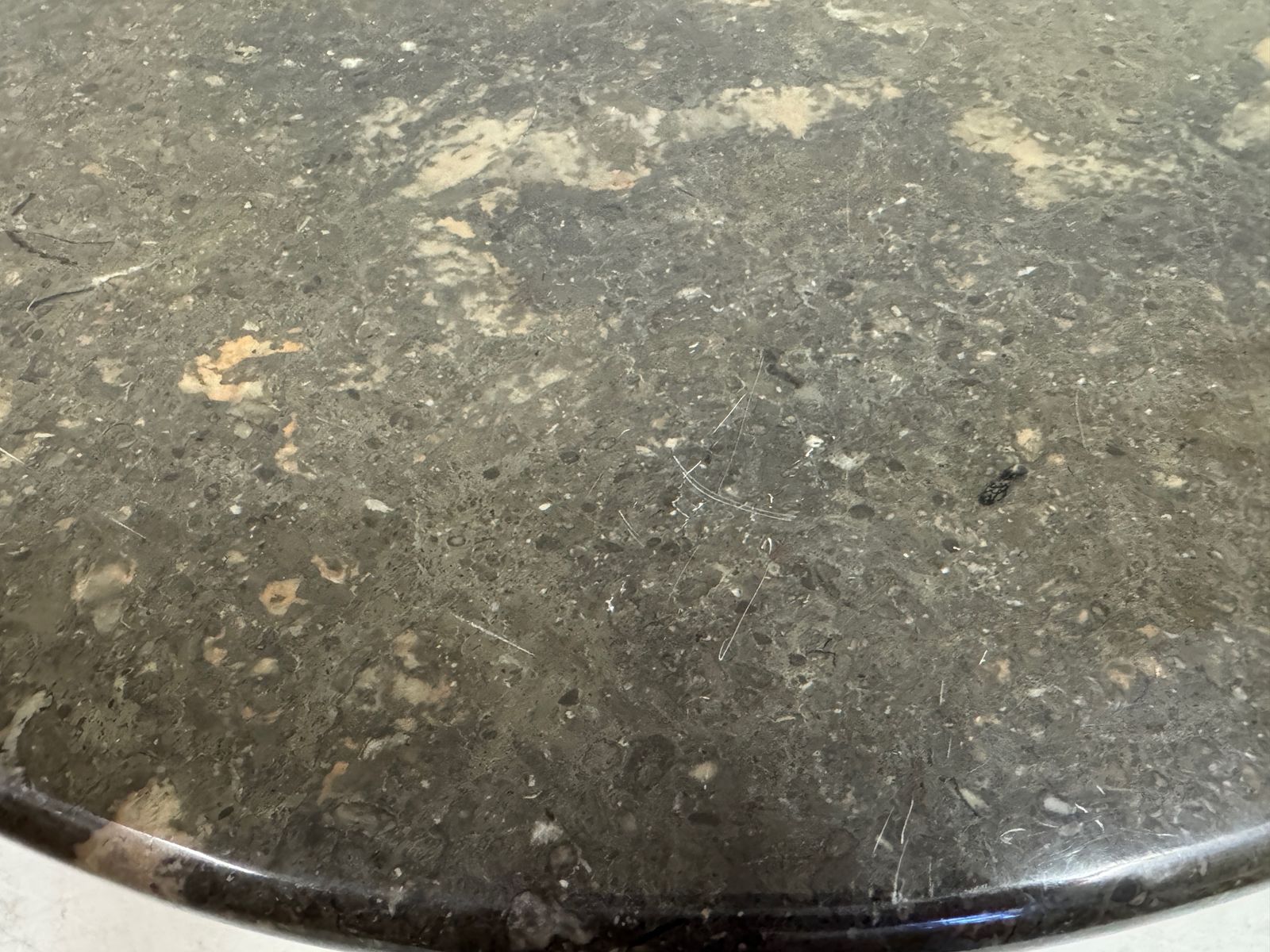 1980s Sculptural Eye Shaped Coffee Table In Fossil Marble photo vintage