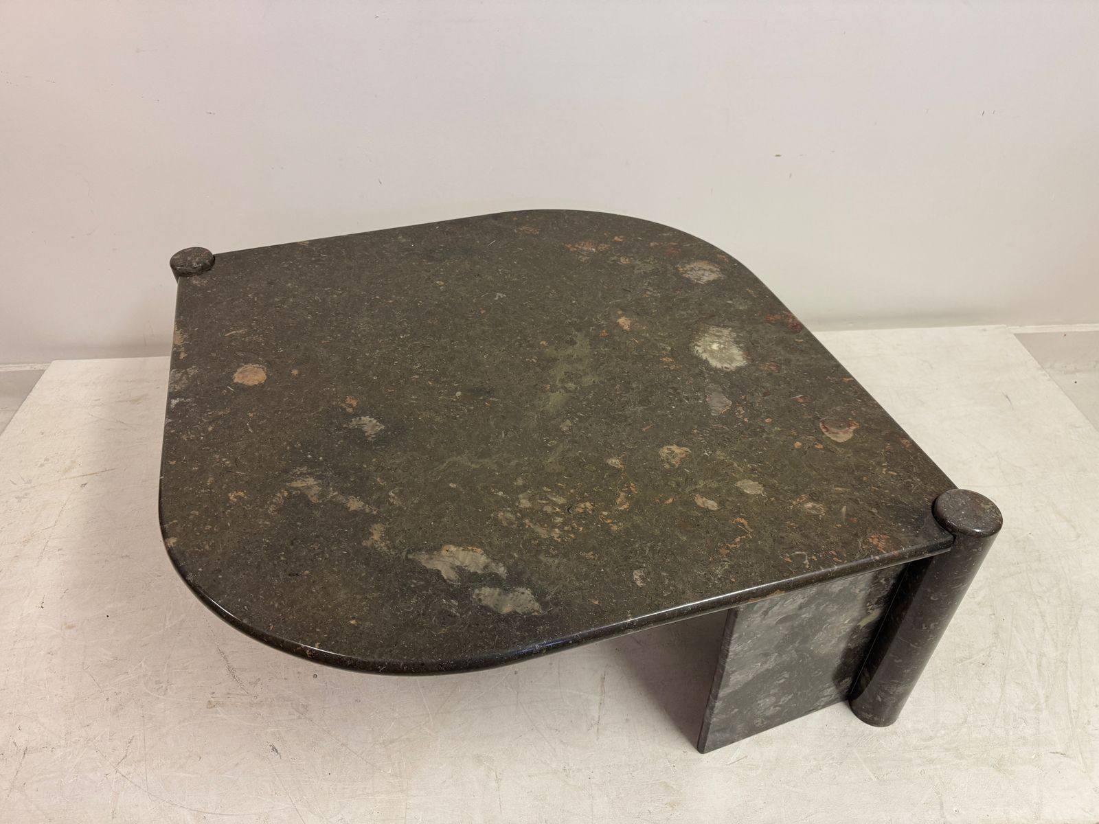 Furniture 1980s Sculptural Eye Shaped Coffee Table In Fossil Marble photo