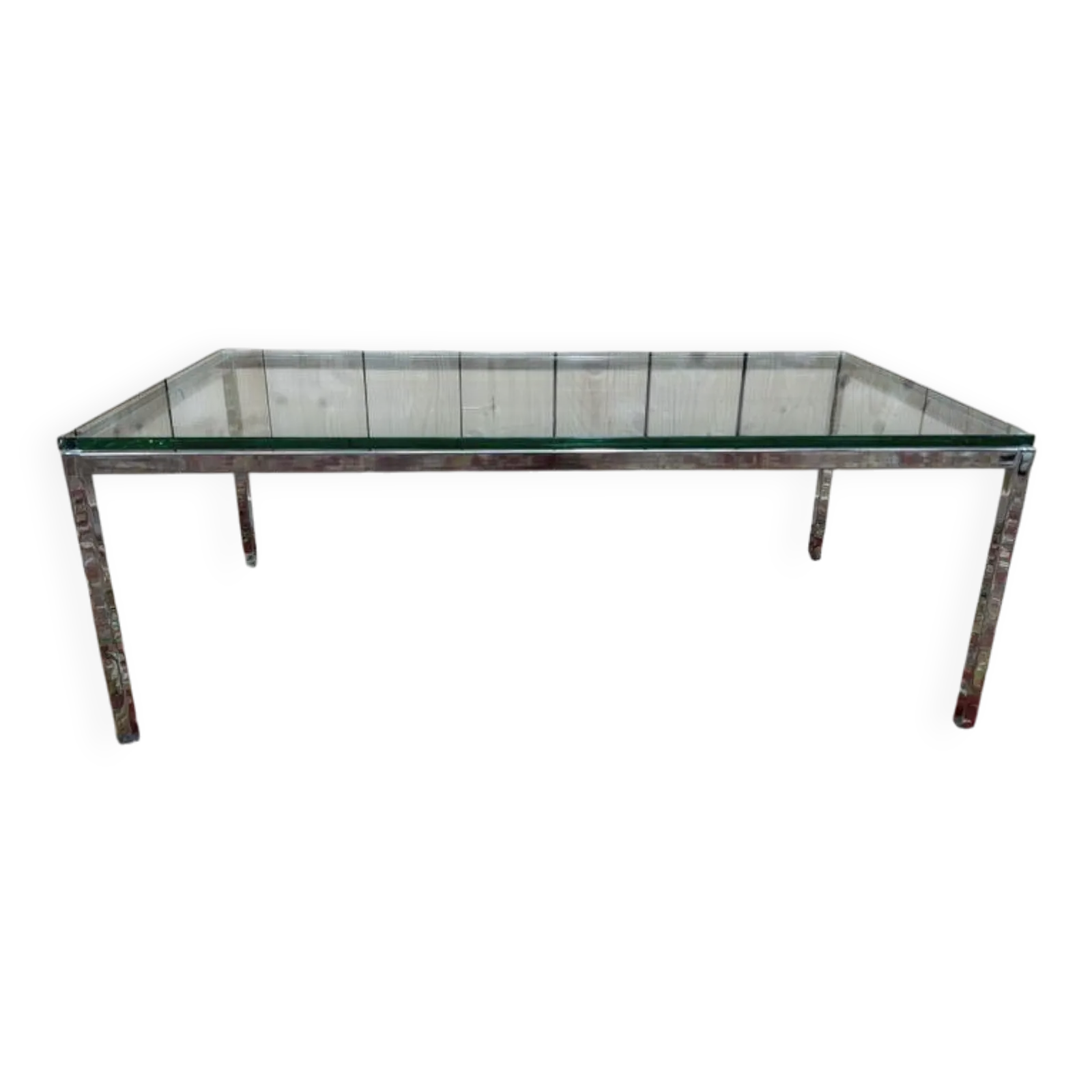 Coffee Table In Chromed Metal And Glass, 1970