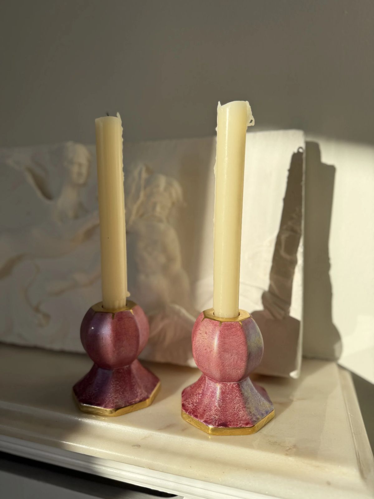Midcentury Pink Porcelaine Candle Holders photo for sale