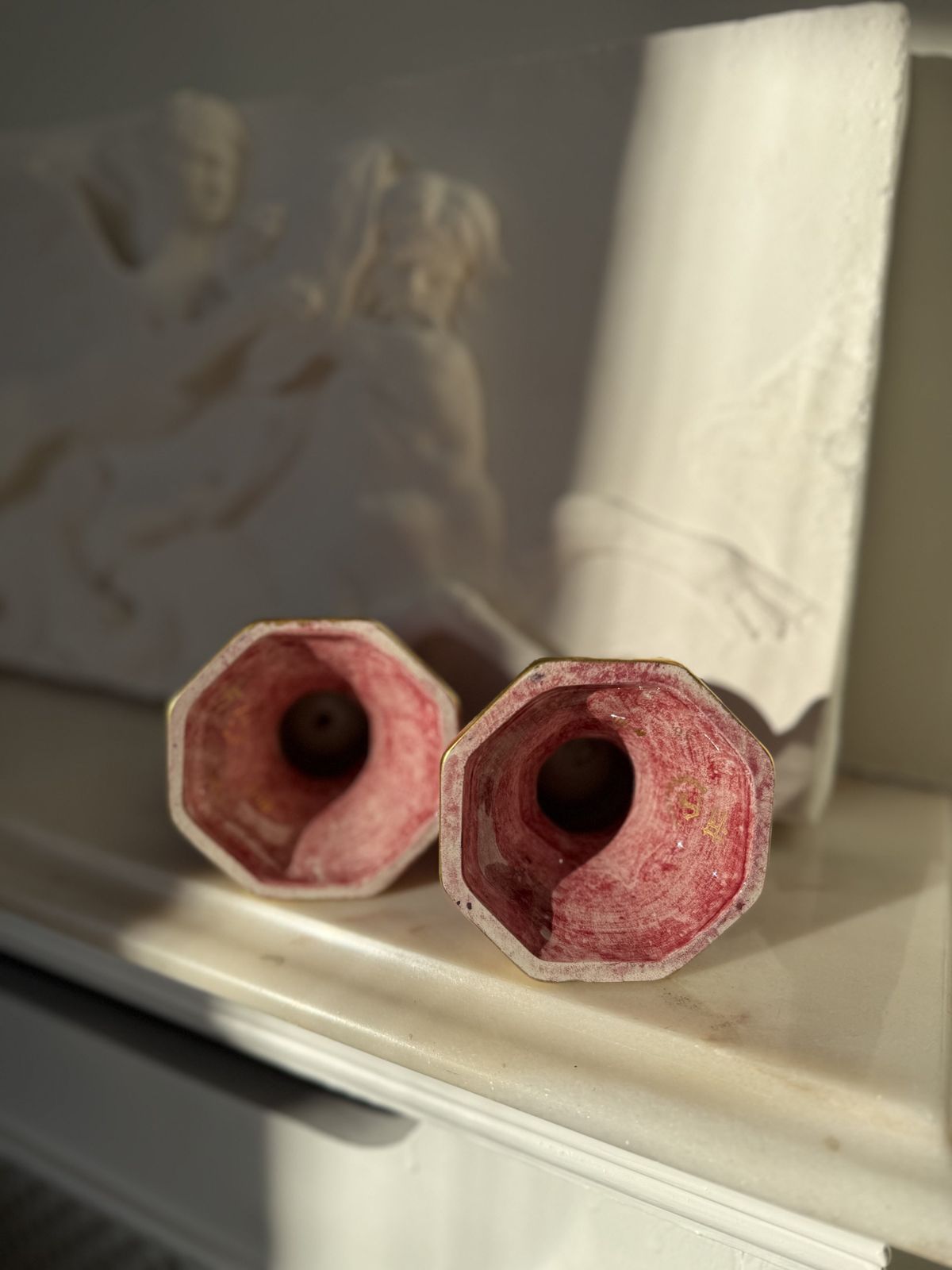 Midcentury Pink Porcelaine Candle Holders photo vinterior