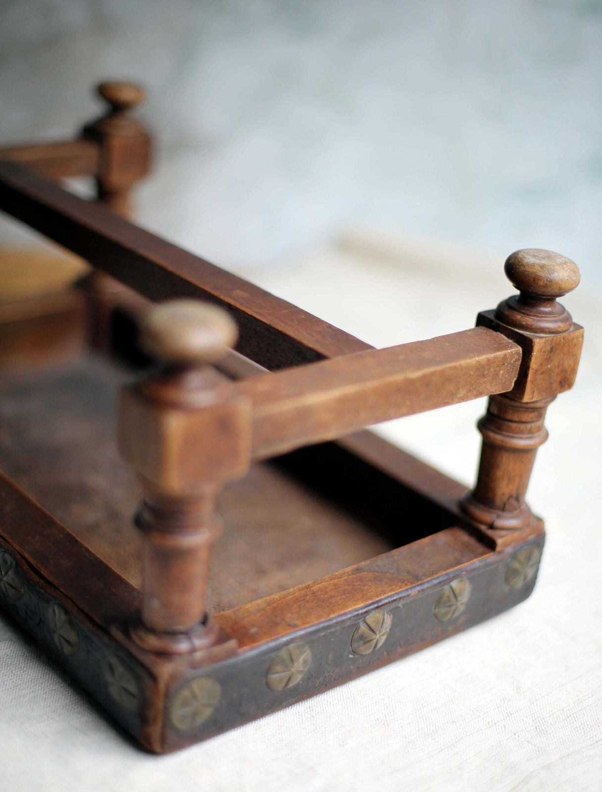 photo for sale French Antique Foot Stool Cuir De Cordoue Wood And Leather Footstool