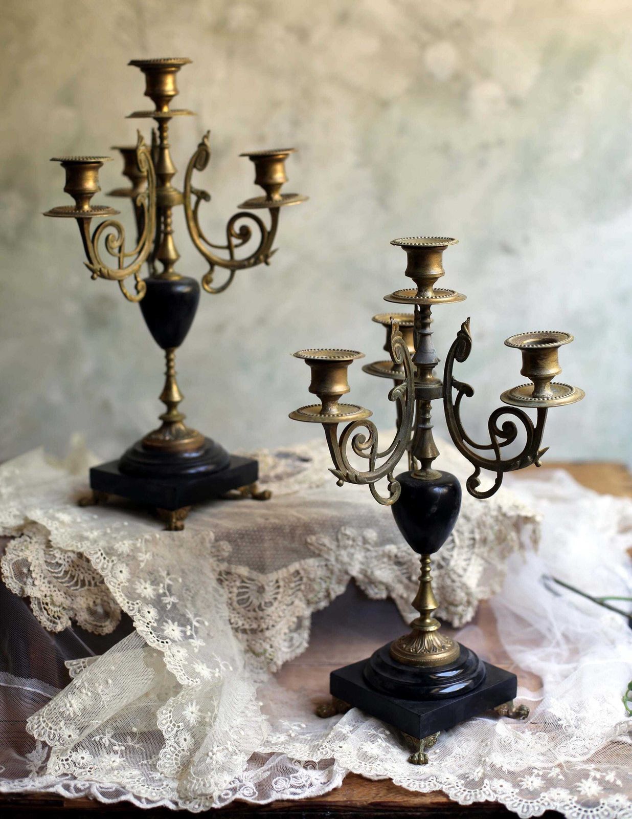 Pair Of Antique French Ormolu & Marble Candelabras Bronze Art Nouveau Candleholders photo furniture