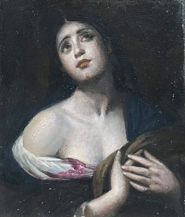 Antique Italian Oil On Copper Painting Of Saint Agatha – After Andrea Vaccaro
