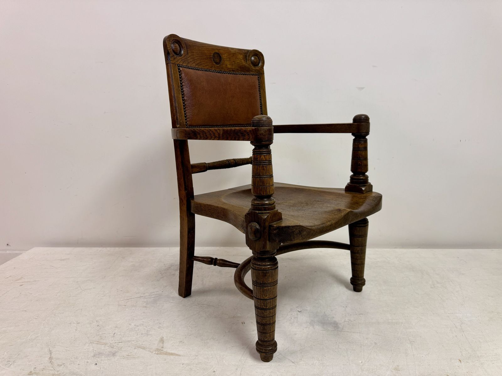 Early 20th Century Arts And Crafts Oak Armchair With Saddle Seat photo furniture