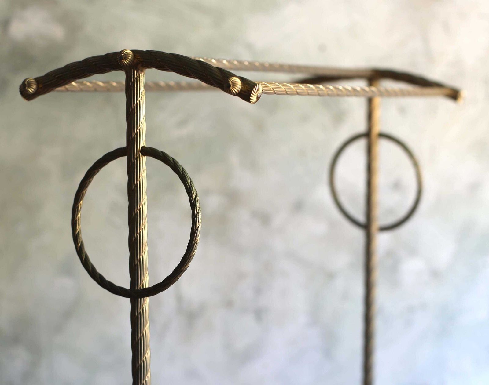 Antique Italian Gilt Rope Twist Towel Rail Stand Mid Century photo vinterior