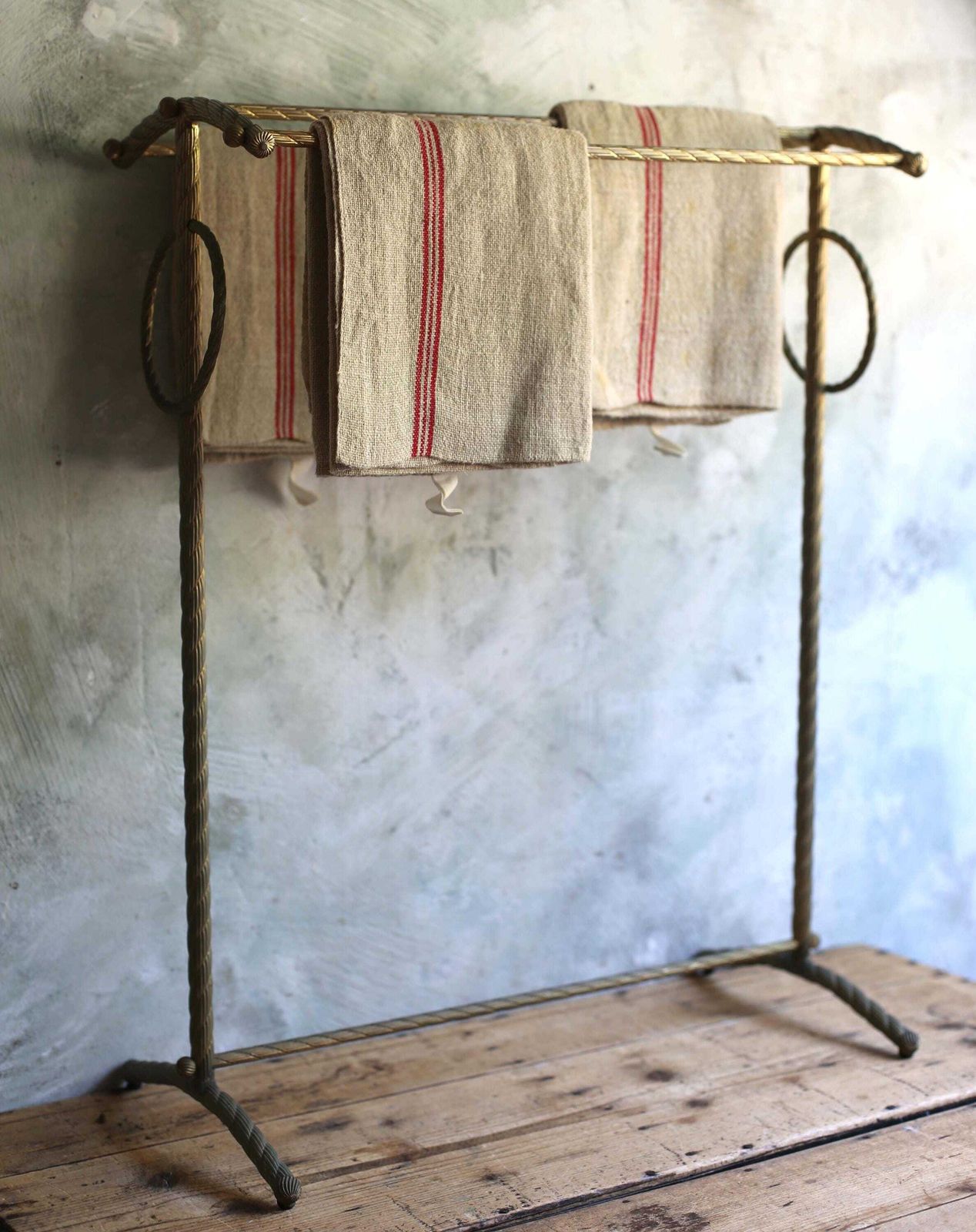 Antique Italian Gilt Rope Twist Towel Rail Stand Mid Century photo vintage