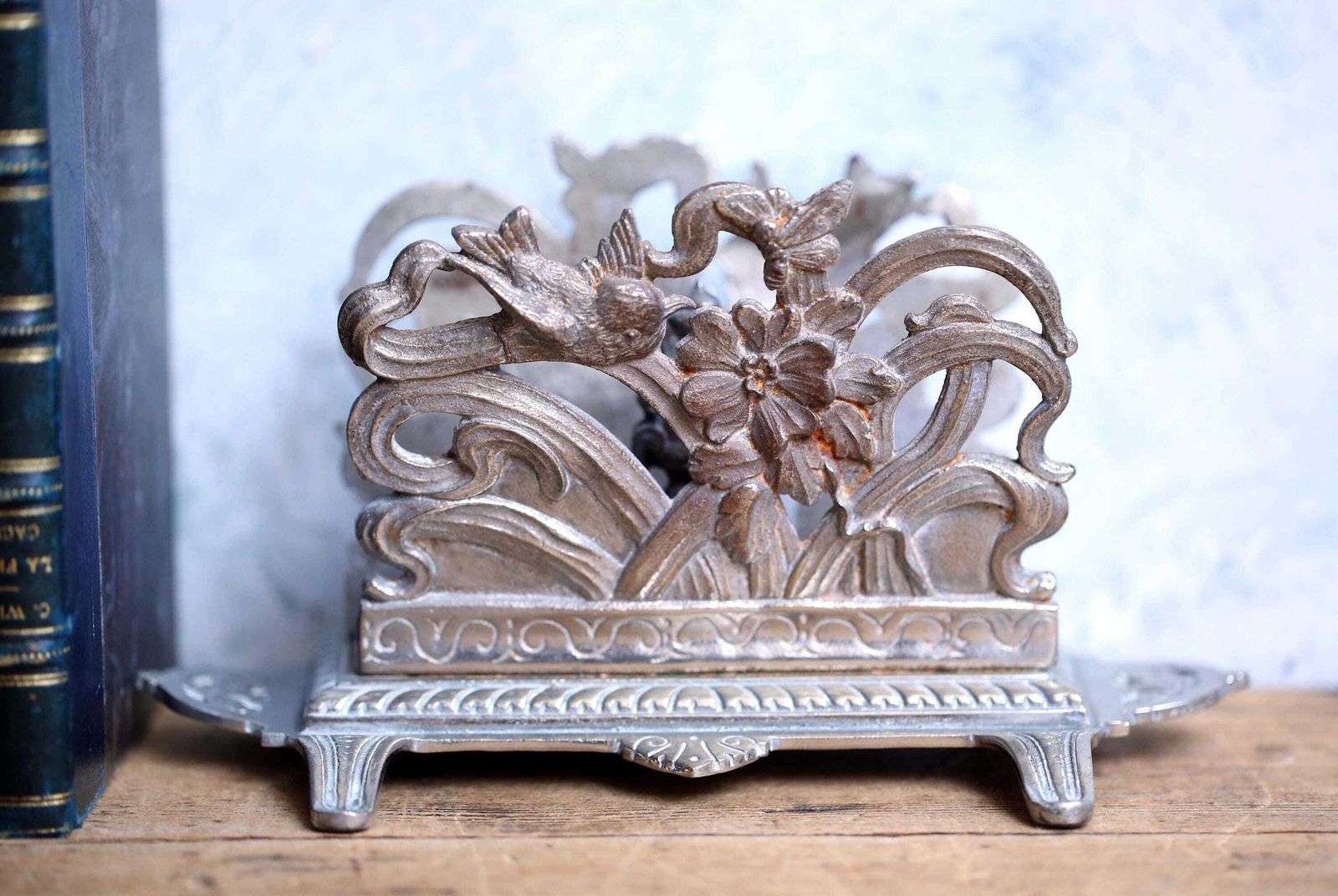 82.0 Antique Letter Rack Art Nouveau French Paper Holder Desk Ornament photo