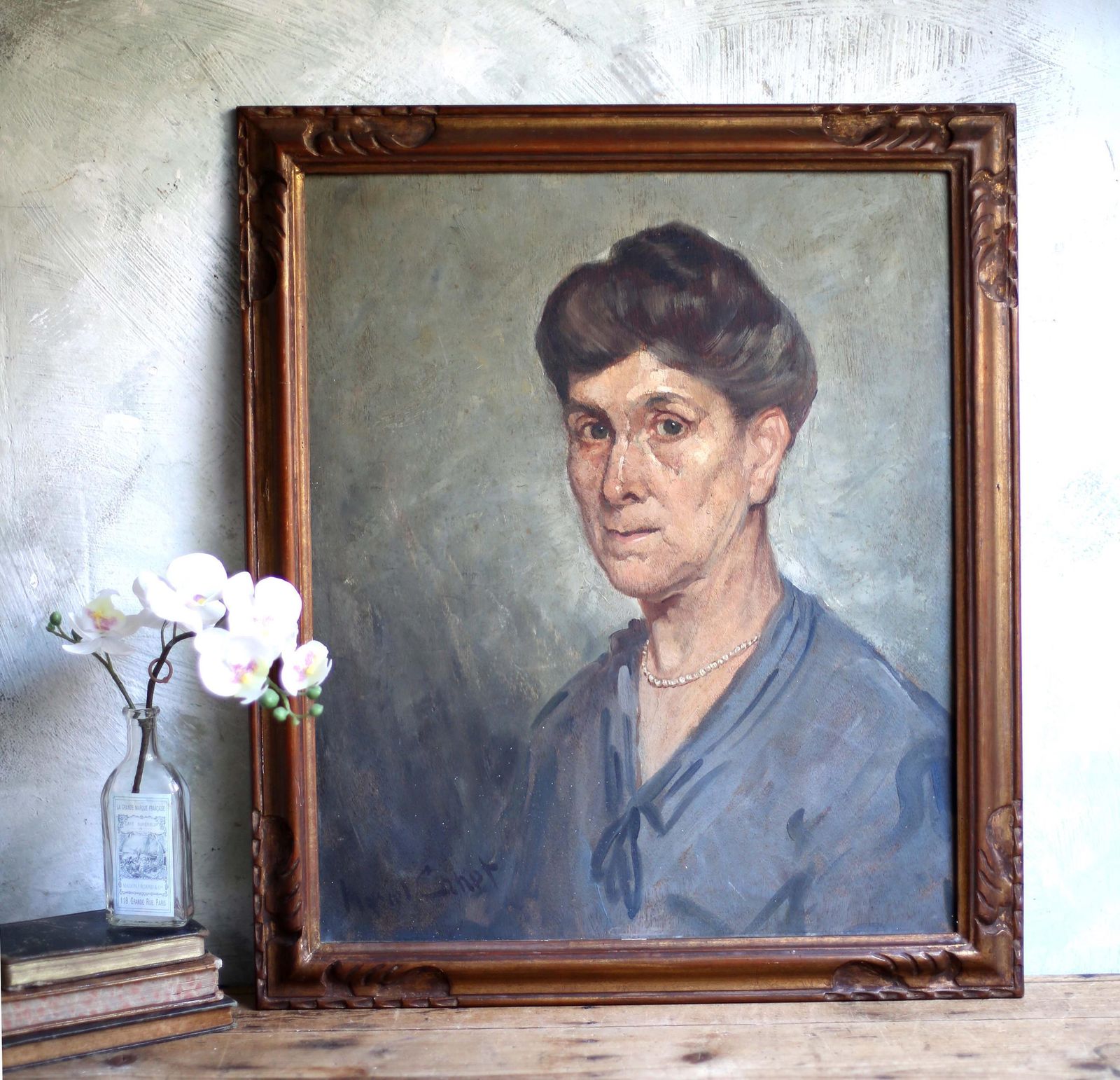 Antique Portrait By Marcel Canet Painting Of A Lady Framed Picture Woman