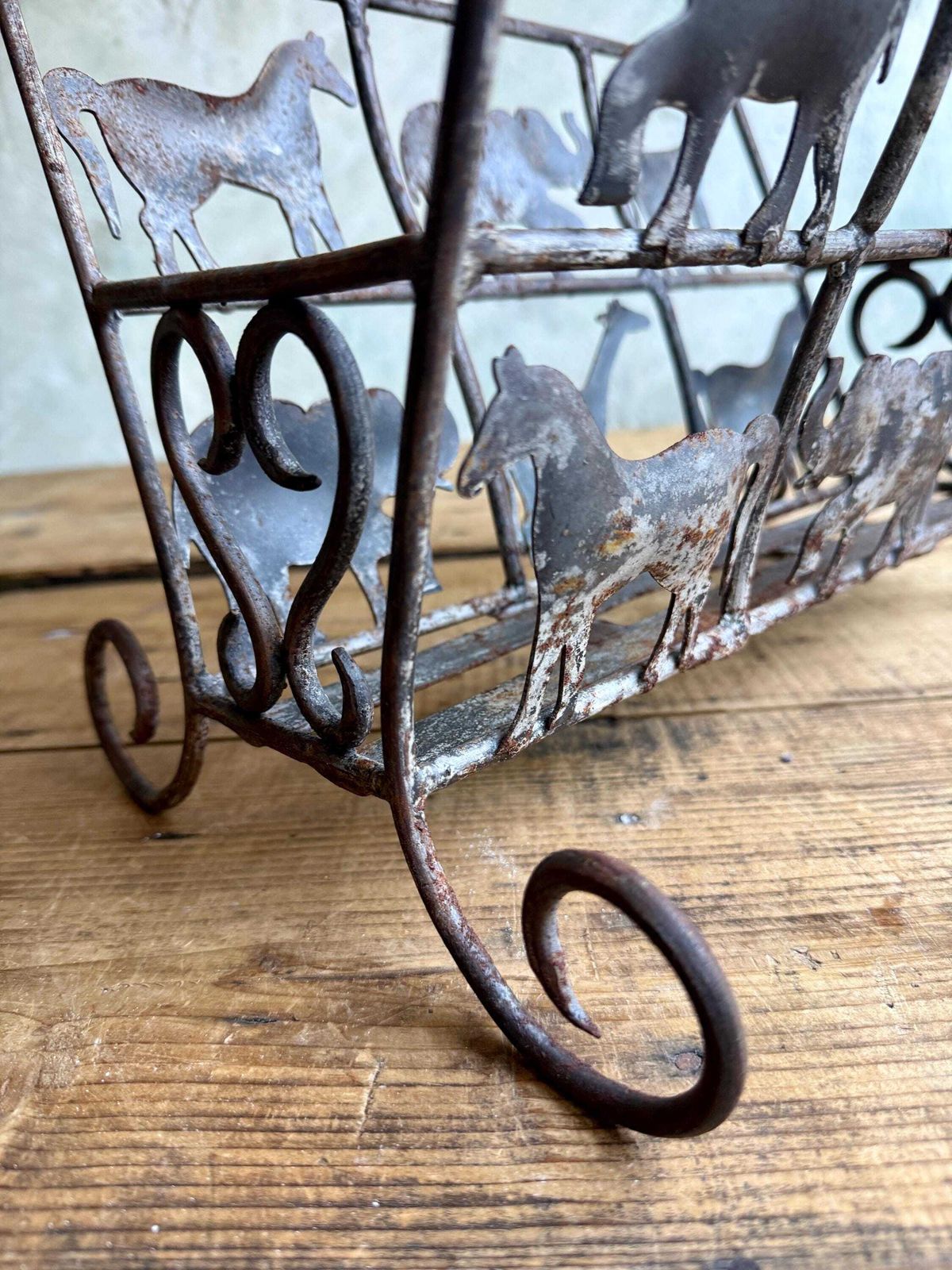 Animal Magazine Rack Jean Touret Rusty Wrought Iron 1950s Brutalism photo vintage
