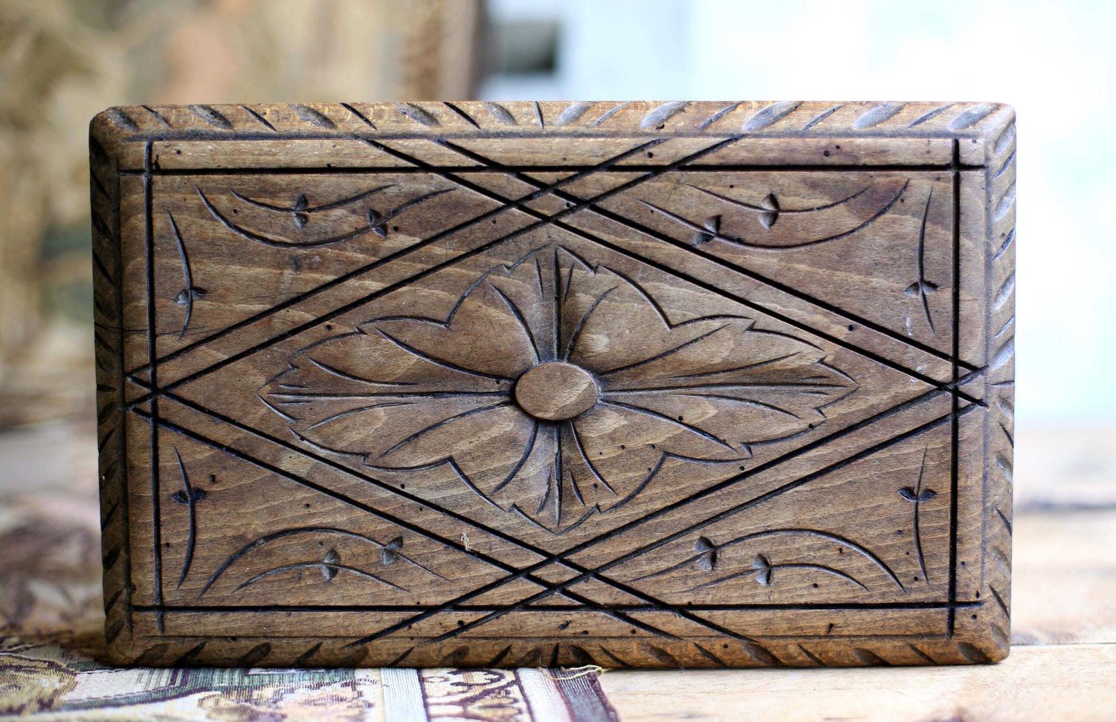 Furniture French Antique Foot Stool Hand Carved Wooden Footstool Small Display Stand photo