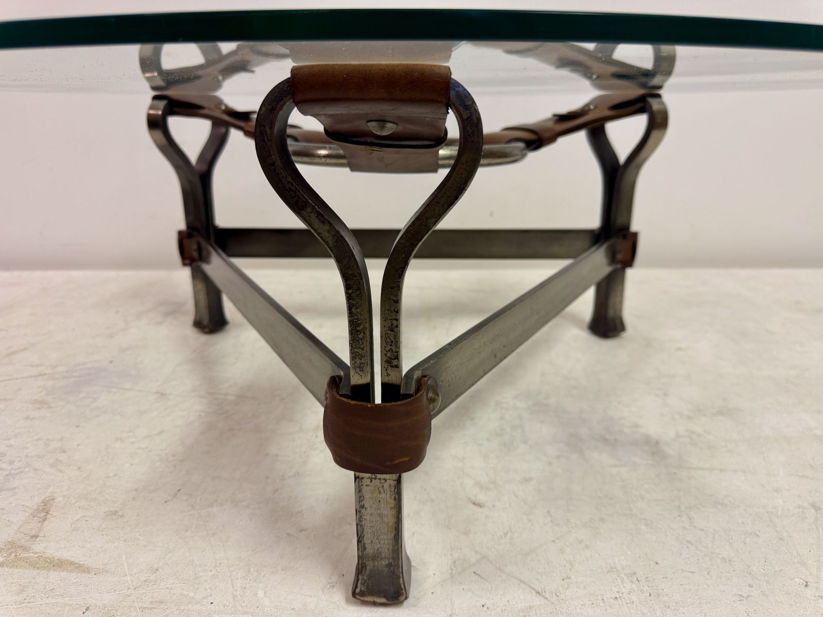 1960s Wrought Iron And Leather Coffee Table By Jean Pierre Ryckaert photo vintage