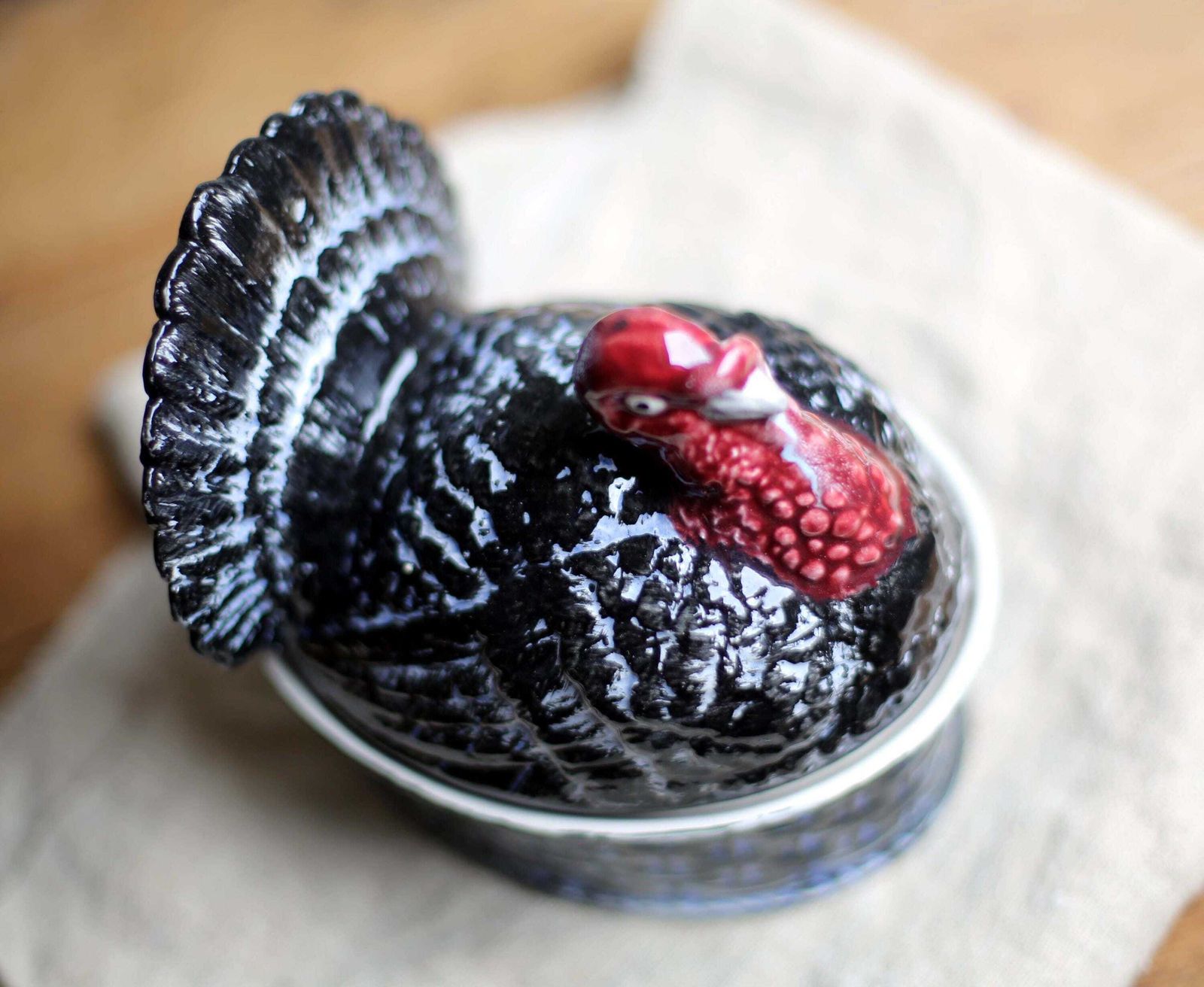 Vintage French Majolica Turkey Tureen Small Ceramic Dish By Geo Paris Je T'aime photo 71.0