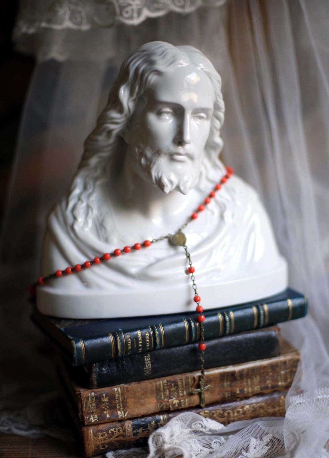 Antique Bust Of Jesus Christ White Porcelain Religious Statue C.1800s D'apres Raphael photo Art