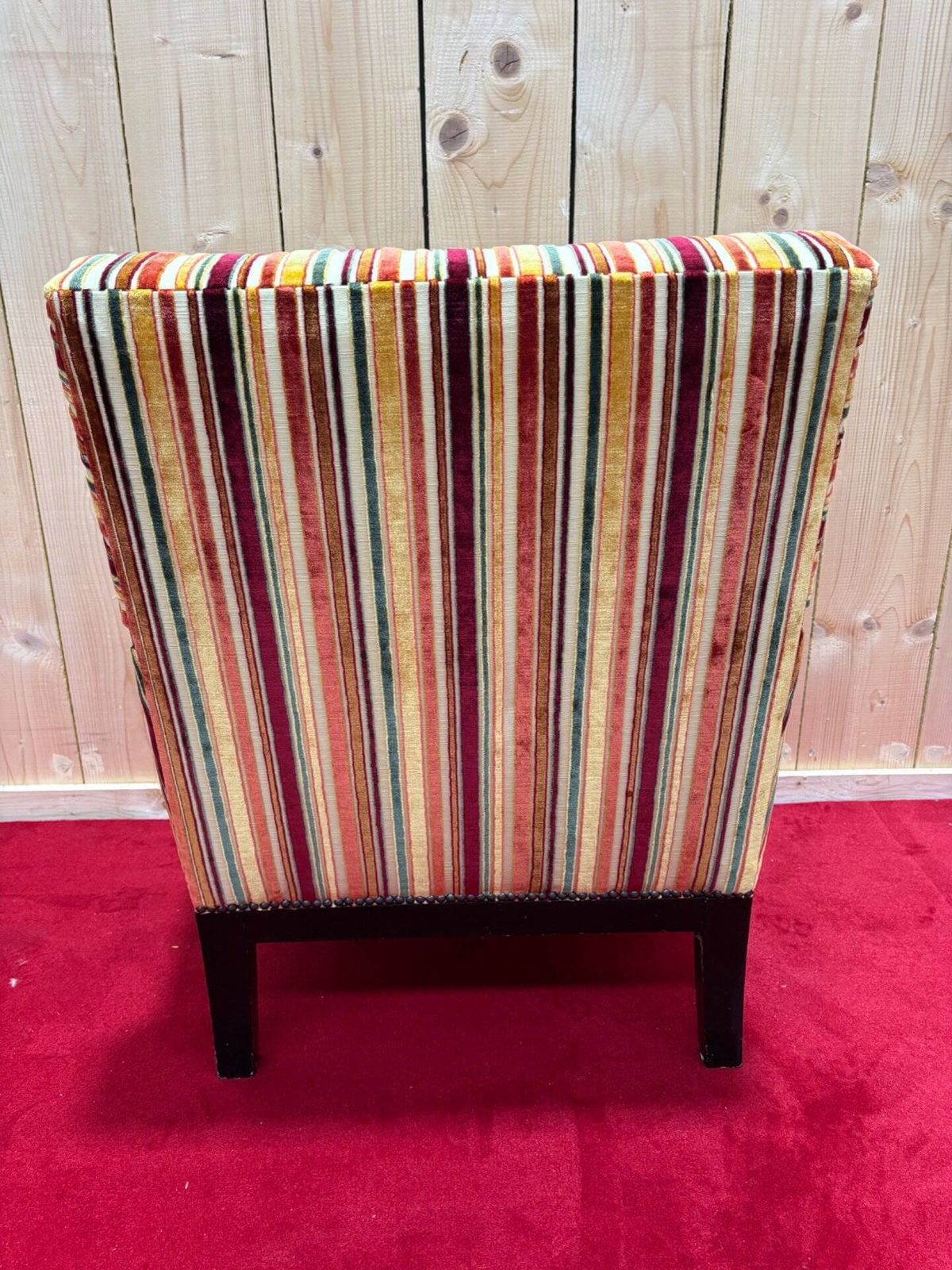 Art Deco Armchair In Multicolored Striped Fabric And Its Footrest photo 1248.0