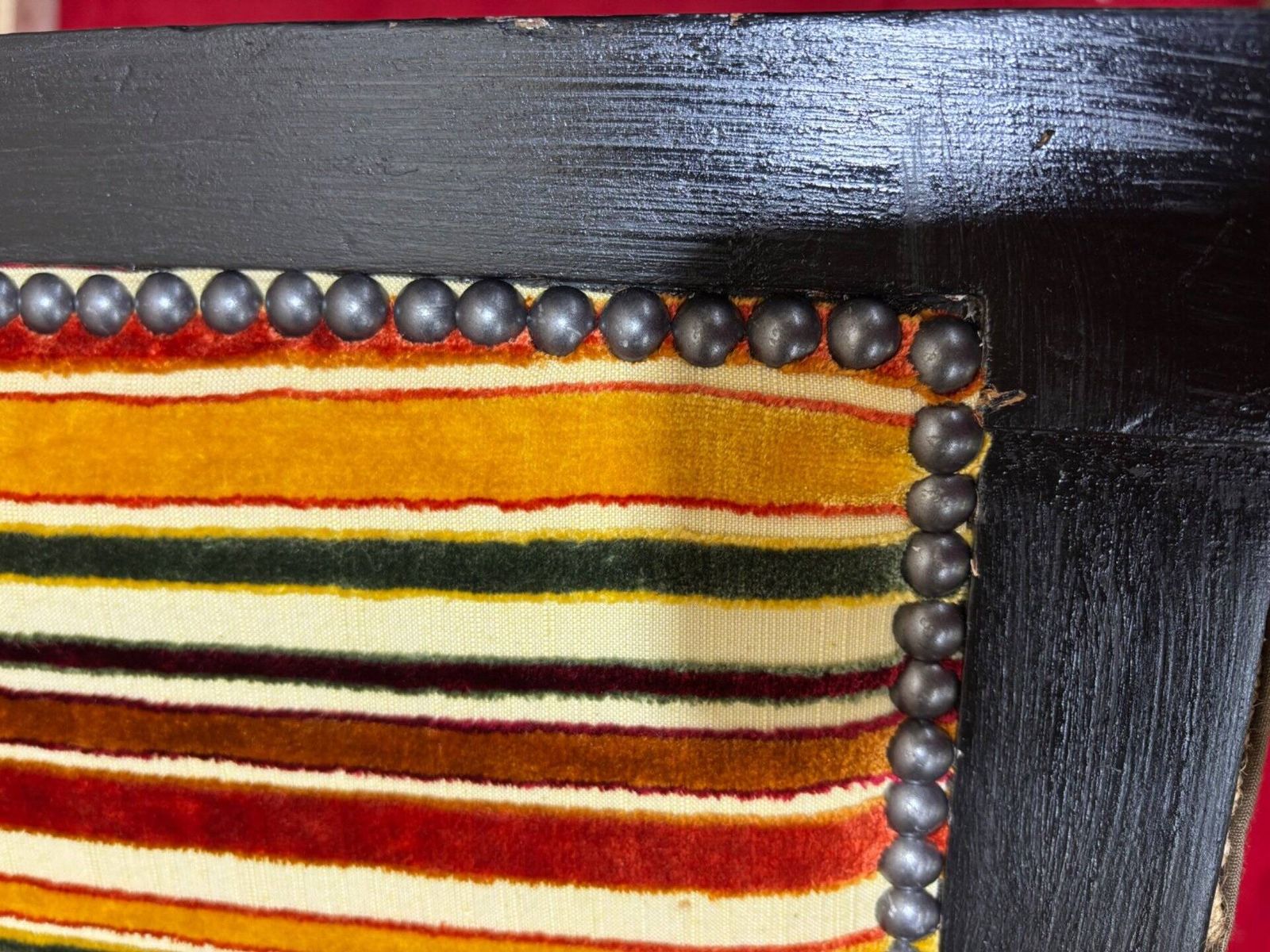 photo furniture Art Deco Armchair In Multicolored Striped Fabric And Its Footrest