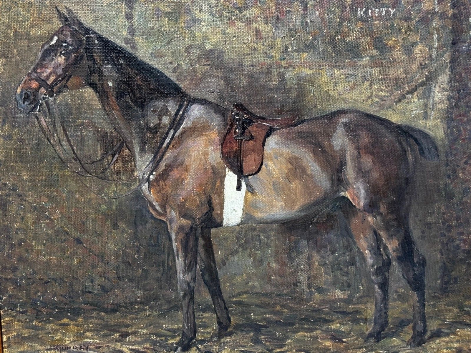 Early 20th Century Oil Painting Kitty Bay Hunter Mare Of The Chiddingfold, Leconfield & Cowdray Hunt Stables Signed By Murray Mcneel Caird Urquhart photo furniture