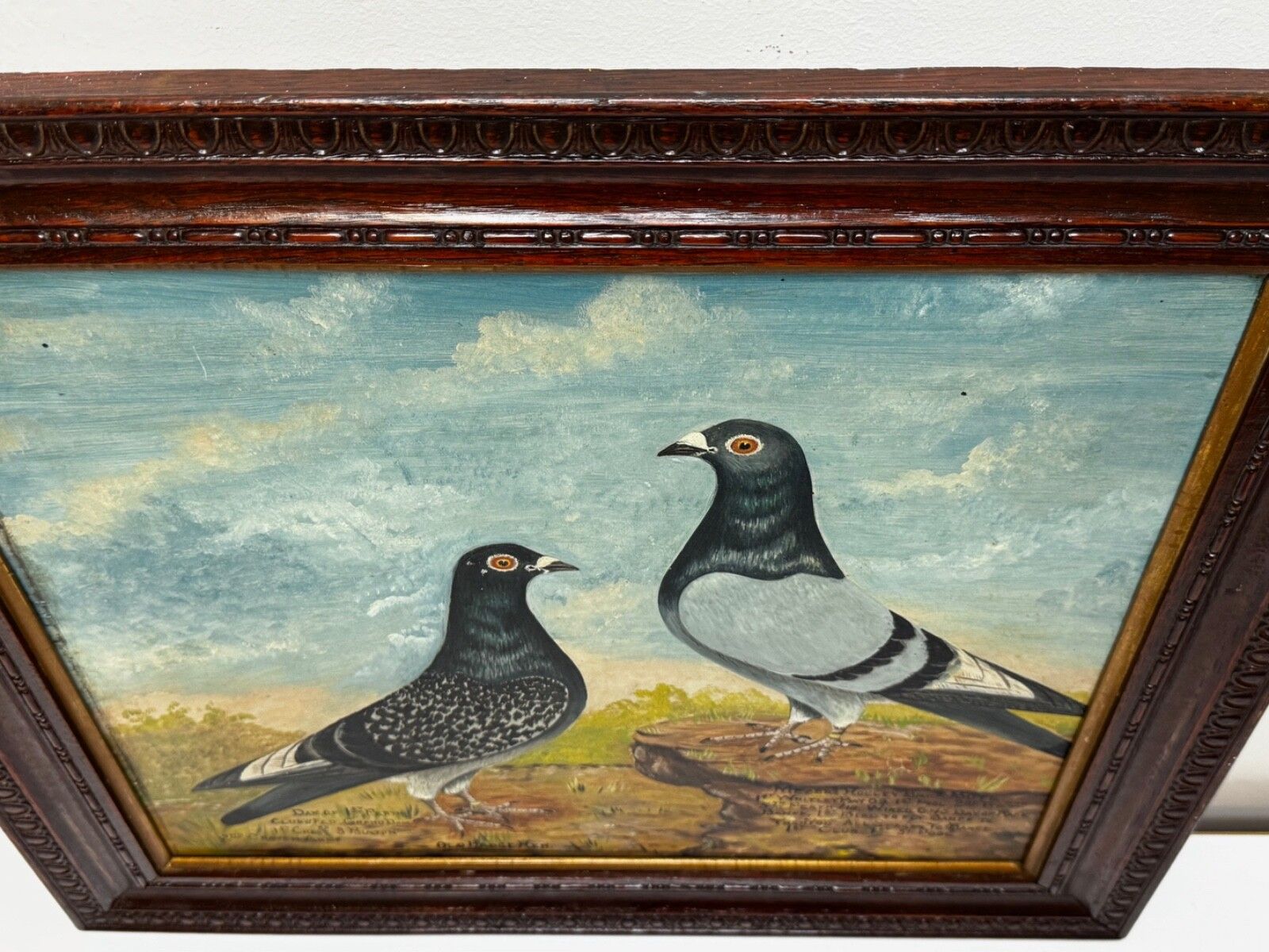 photo for sale Early 20th Century Holley Brothers Of Bute Racing Pigeons — Whitley Bay 1909 Winners Oil Portrait Framed