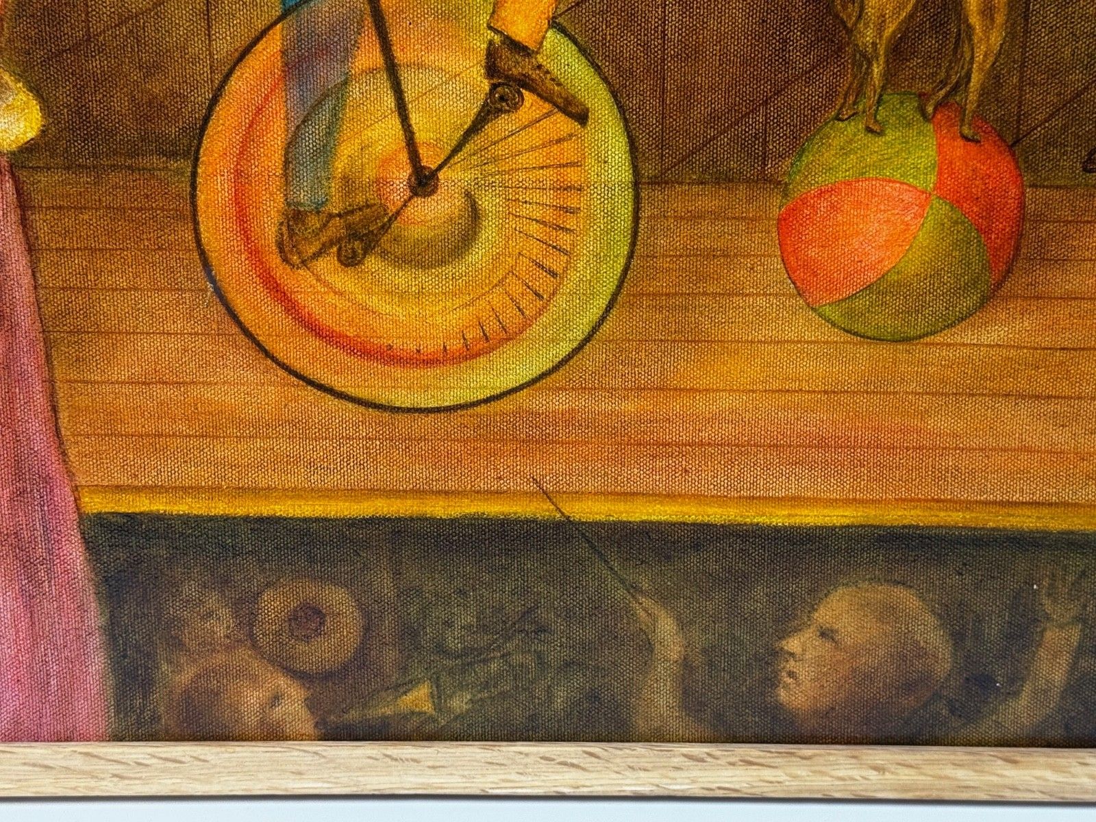 Mid Century Circus Cyclist - Lyrisch Surrealisme in de stijl van Paul Delvaux, ca. 1966 photo vinterior