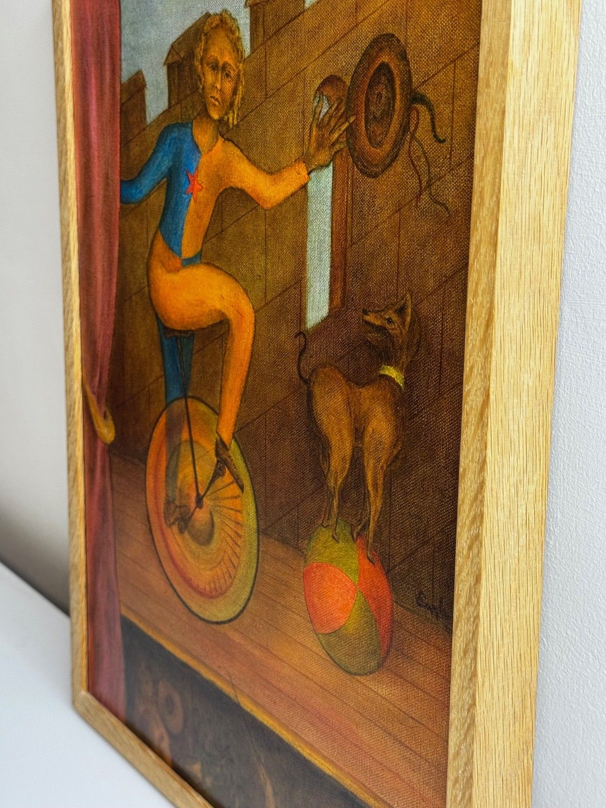 photo vinterior Mid Century Circus Cyclist - Lyrisch Surrealisme in de stijl van Paul Delvaux, ca. 1966