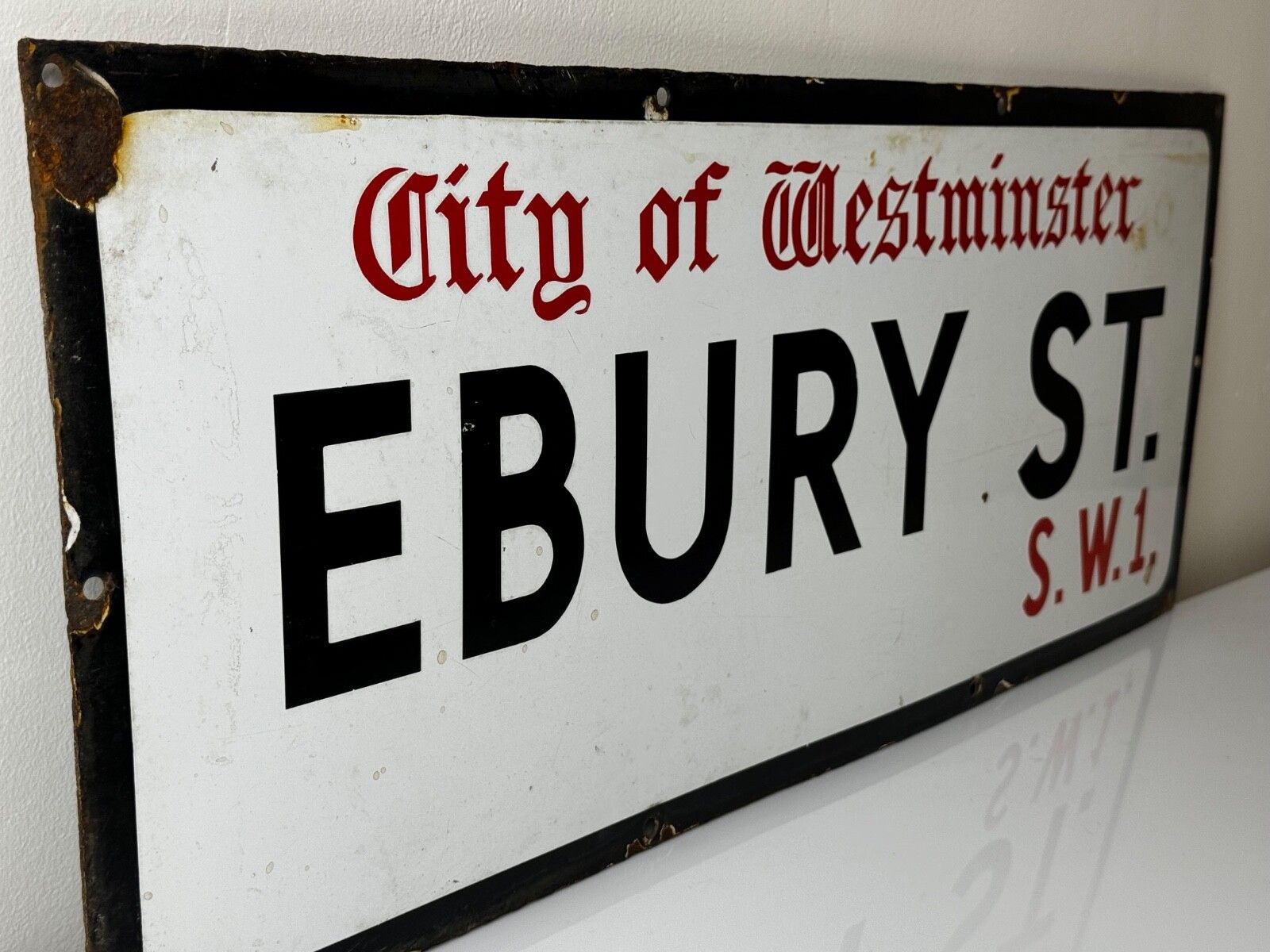 Mid-Century Emaille Straatnaambord Londen, City of Westminster, Ebury Street, Belgravia S.W.1 photo buy