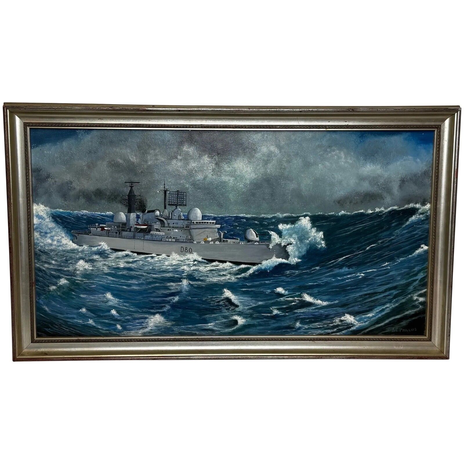 Oil Painting Moments Before The Exocet Storm Hms Sheffield Under Captain Salt  Falklands War