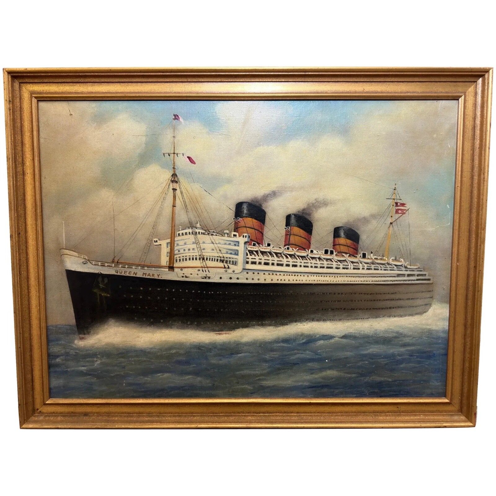 Mid Century olieverfschilderij RMS Queen Mary oceaanstomer naar Antonio Nicolo Gasparo Jacobsen