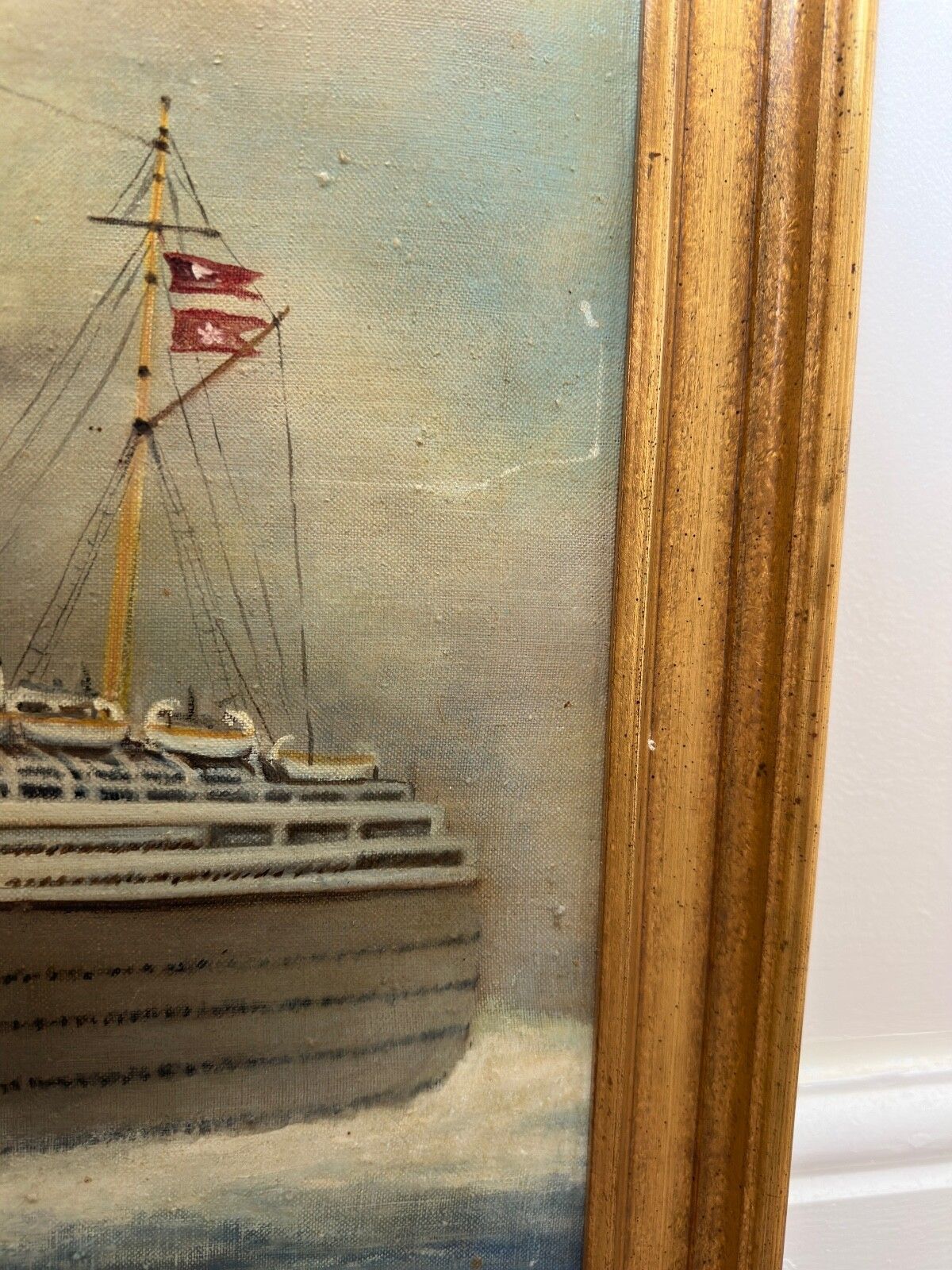 Mid Century olieverfschilderij RMS Queen Mary oceaanstomer naar Antonio Nicolo Gasparo Jacobsen photo Kunst