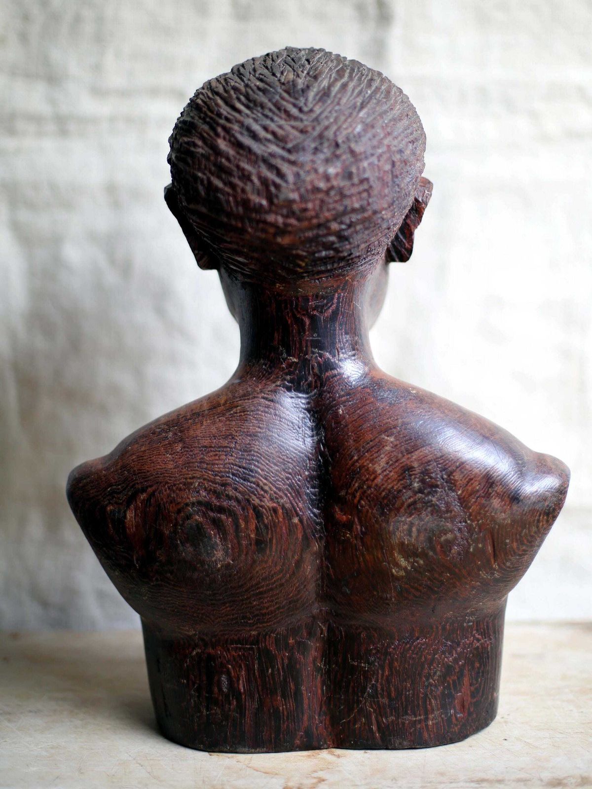 photo furniture African Male Bust Carved Wooden Man From Gabon Art Signed Descorey