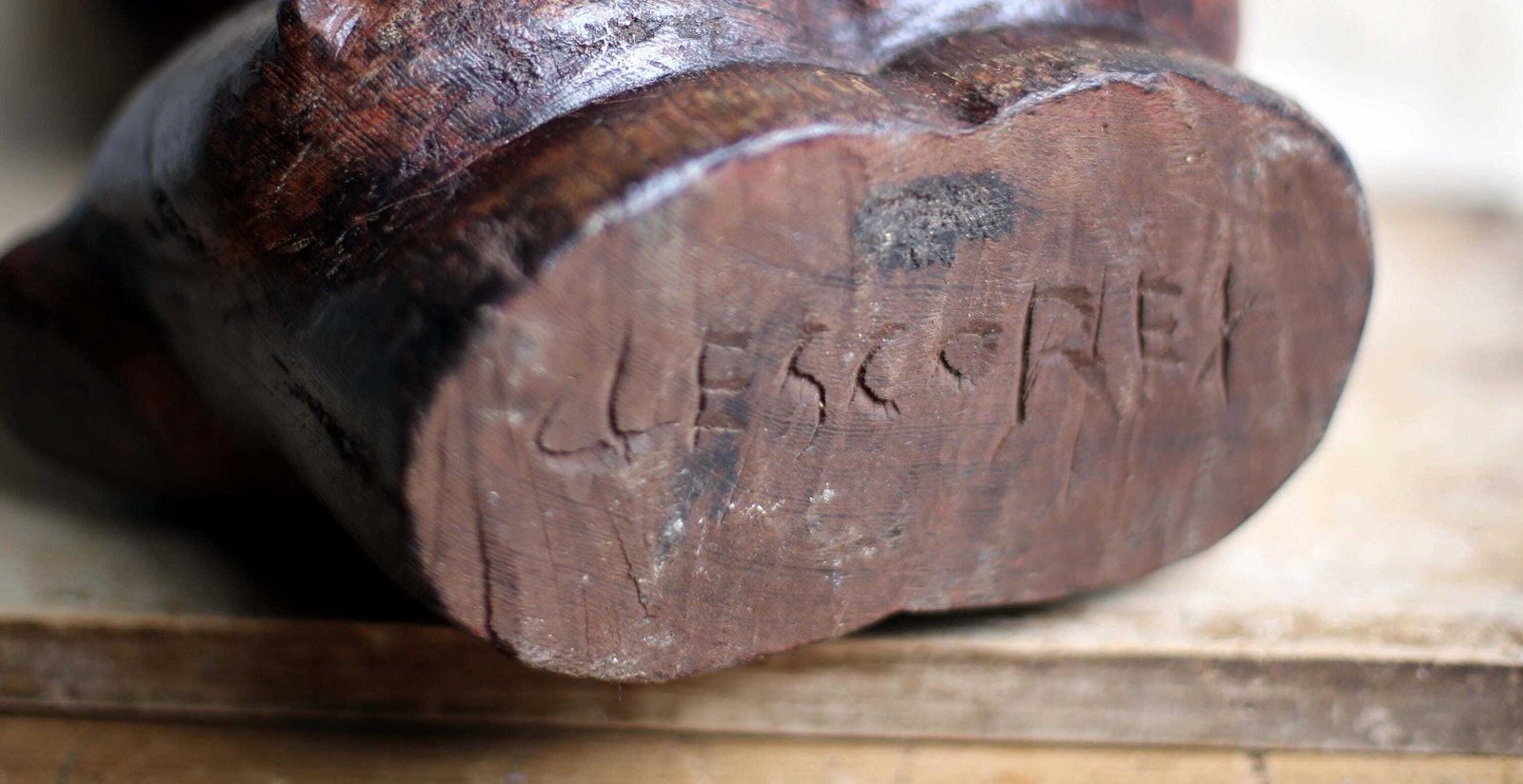 photo for sale African Male Bust Carved Wooden Man From Gabon Art Signed Descorey