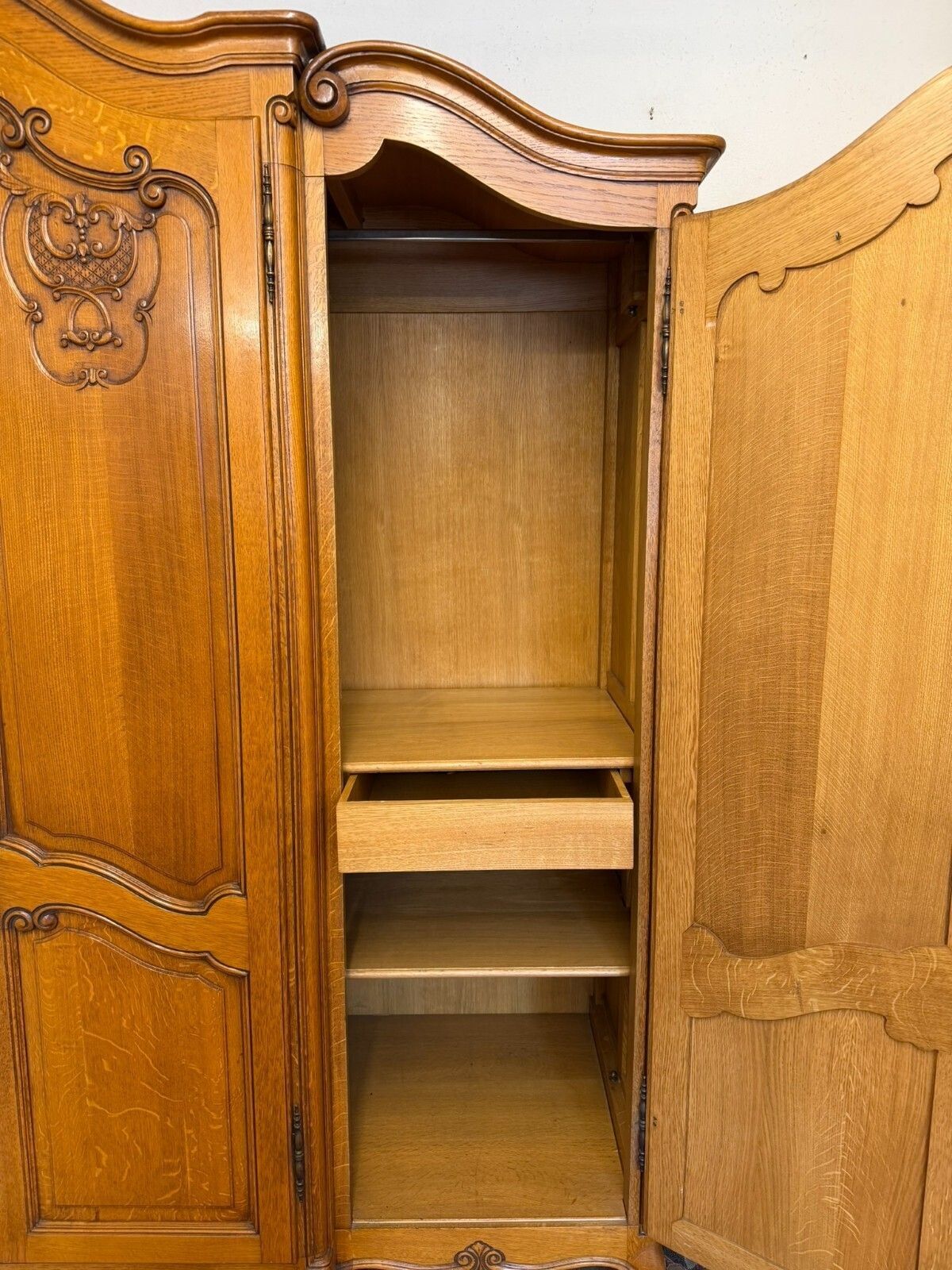 Quality French Carved Oak Four Door Brake Front Armoire/Wardrobe Circa 1950 photo vintage