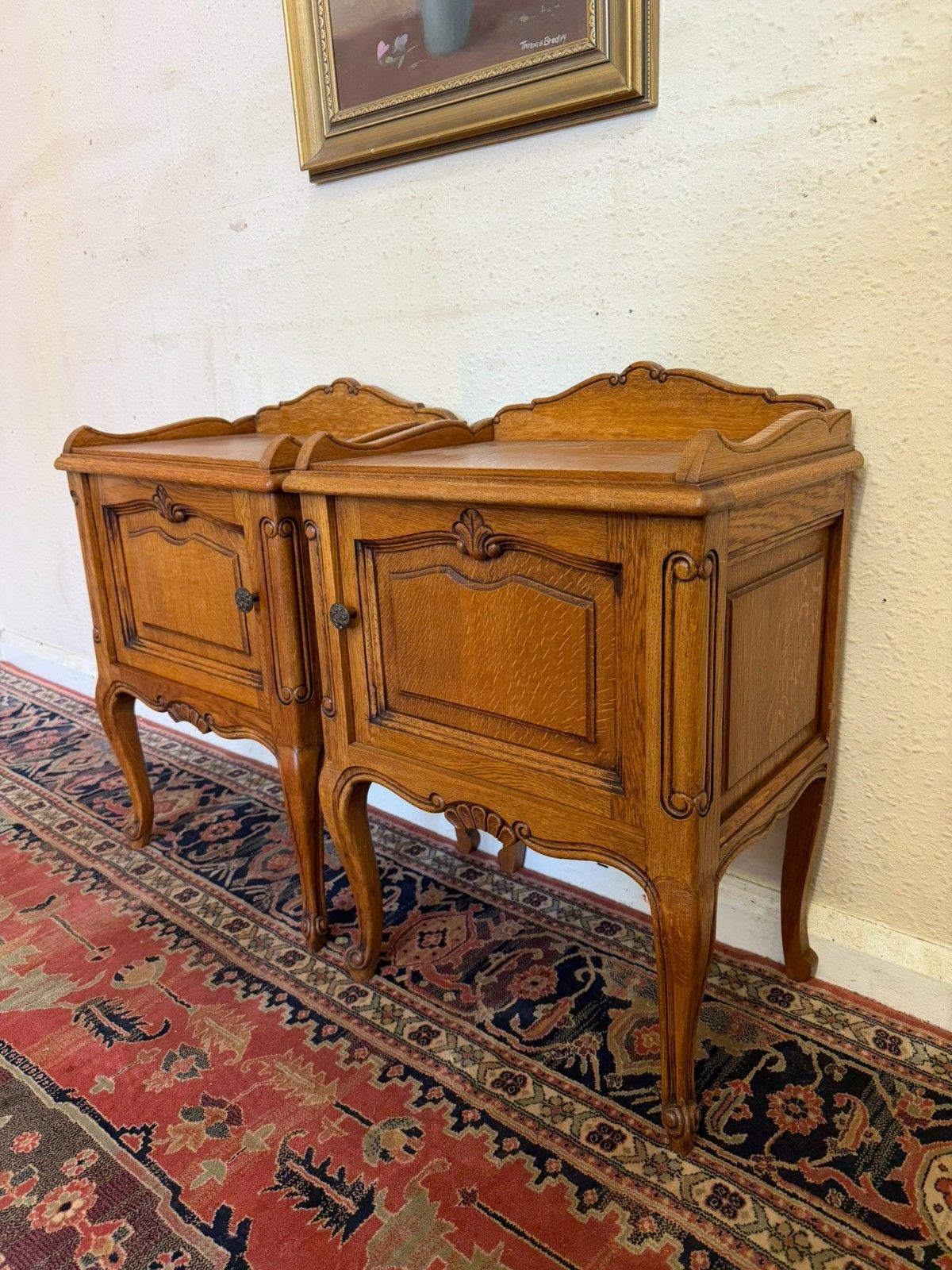 Pair Of French Carved Oak Bedside Cabinets Circa 1950 photo for sale