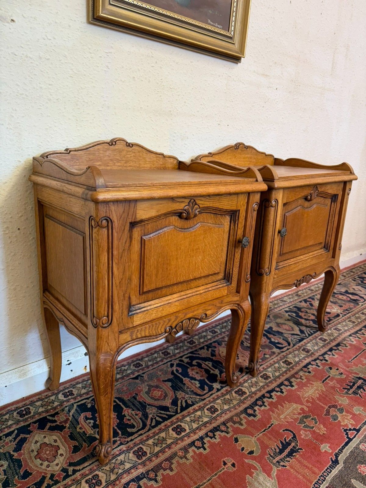 Pair Of French Carved Oak Bedside Cabinets Circa 1950 photo Furniture