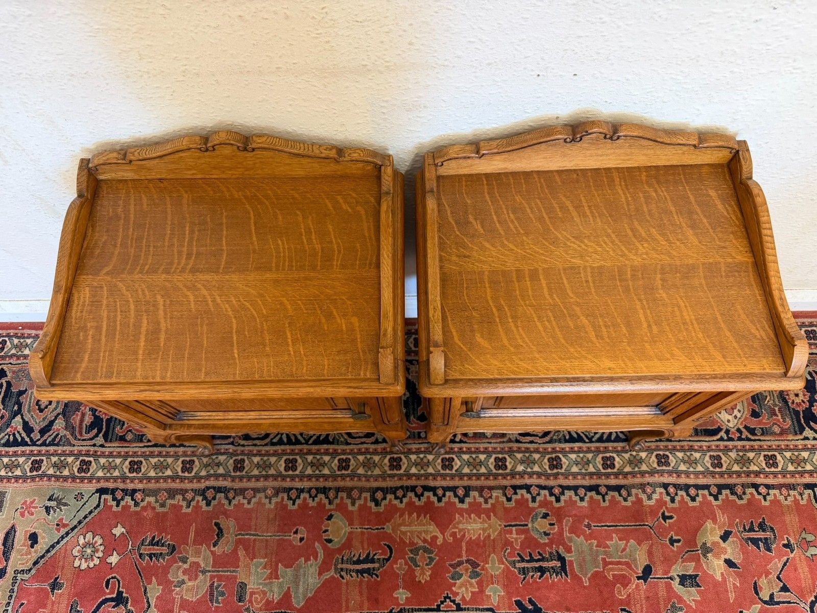 Pair Of French Carved Oak Bedside Cabinets Circa 1950 photo vinterior