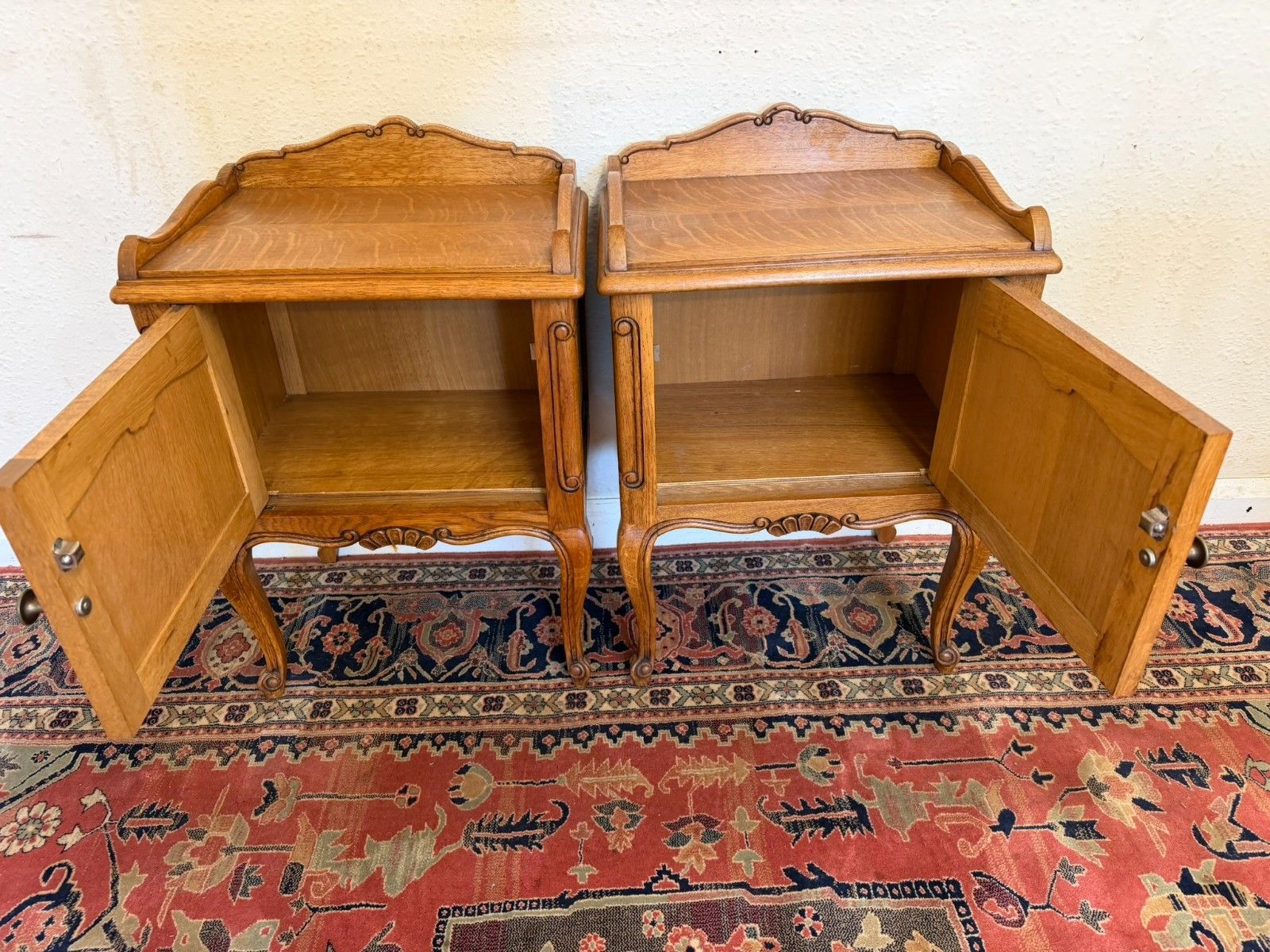 photo furniture Pair Of French Carved Oak Bedside Cabinets Circa 1950