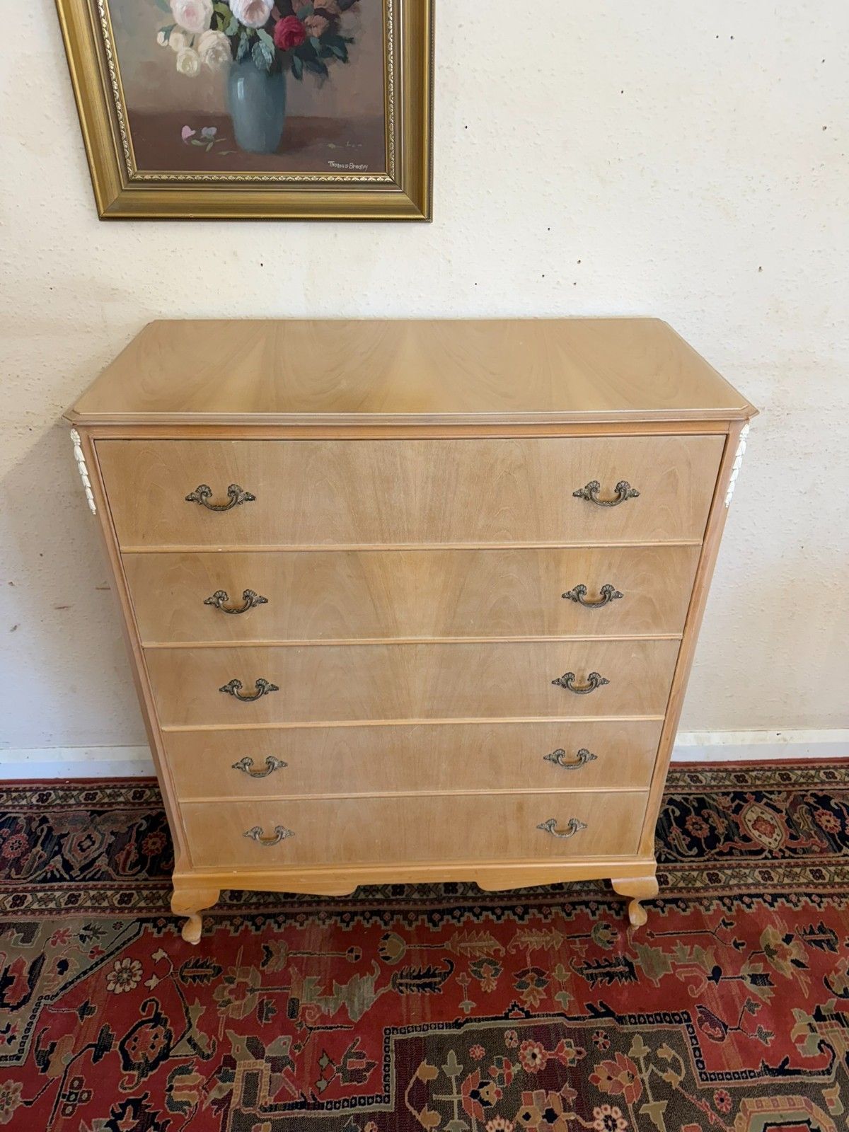 Bleached Walnut Chest Of Five Drawers Circa 1940 photo for sale