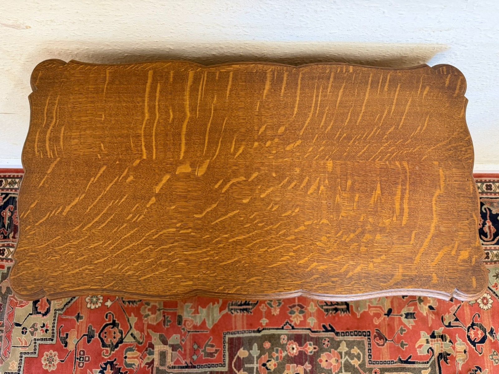 photo furniture Elegant French Solid Oak Shaped Top Chest Of Three Drawers Circa 1950