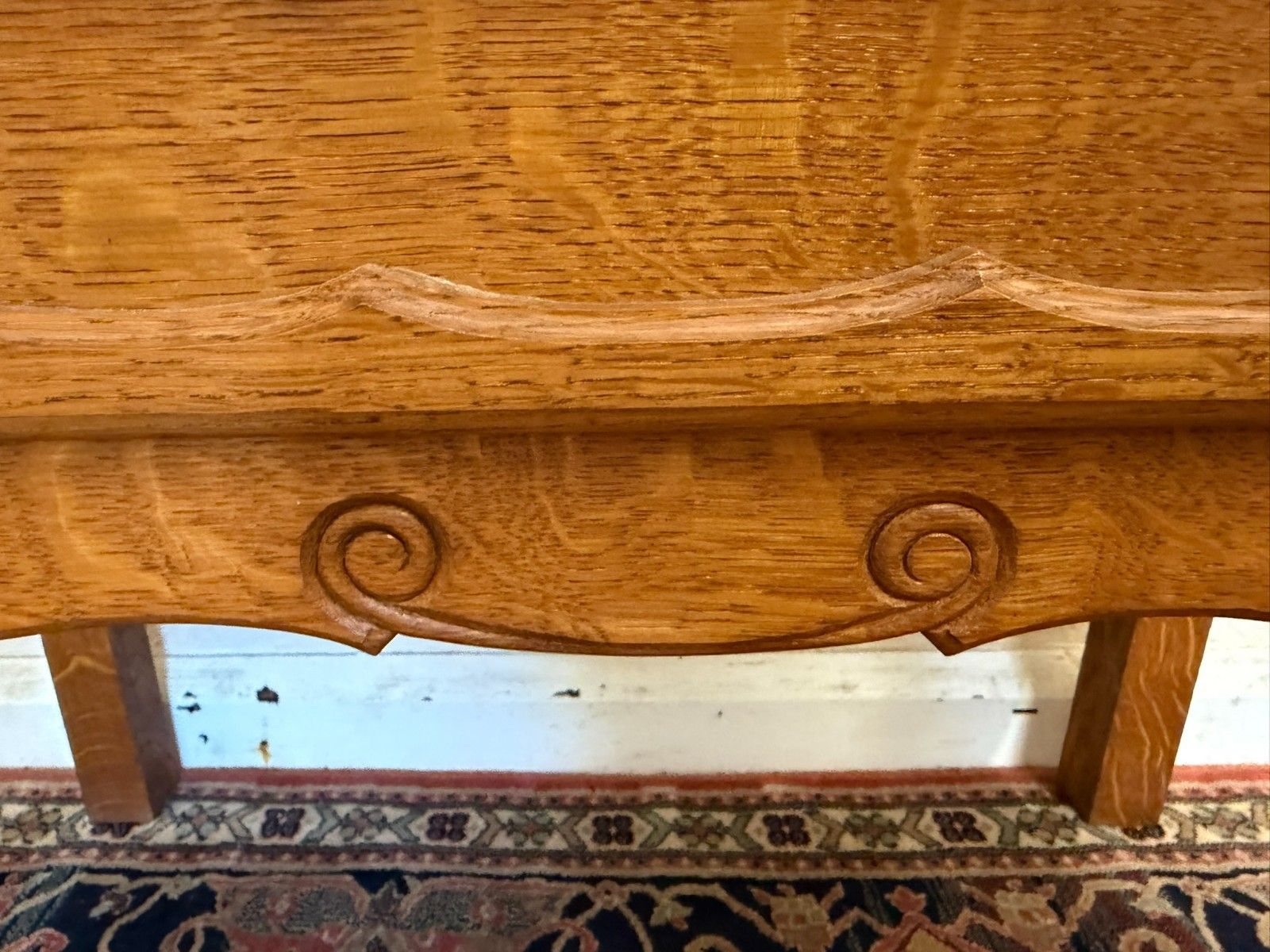 325.0 Elegant French Solid Oak Shaped Top Chest Of Three Drawers Circa 1950 photo