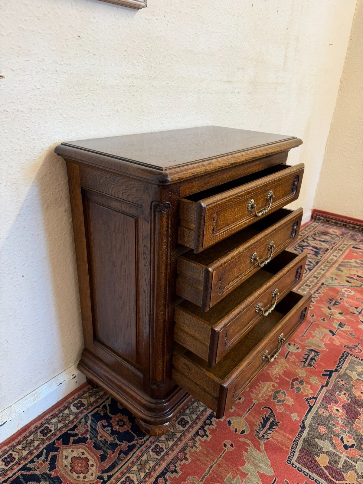 photo furniture Neat Sized French Oak Chest Of Four Drawers Circa 1950