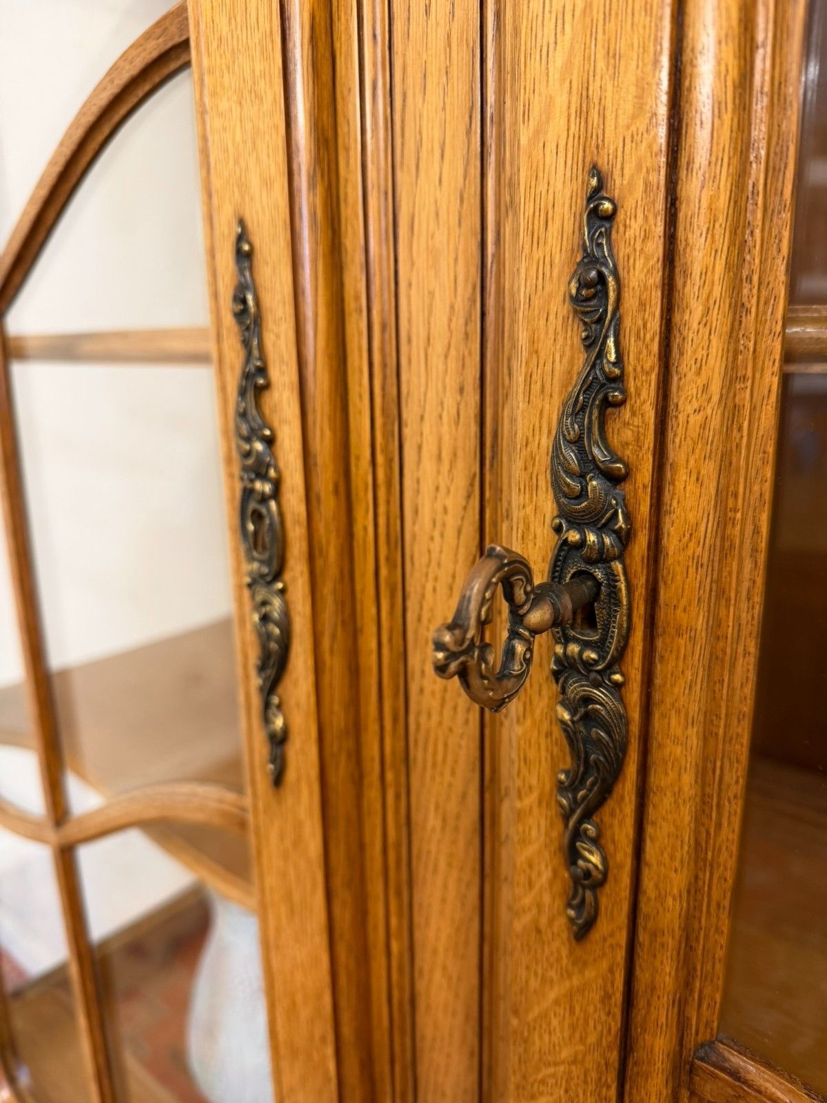 photo furniture Antique French Carved Oak Glazed Cabinet Circa 1930