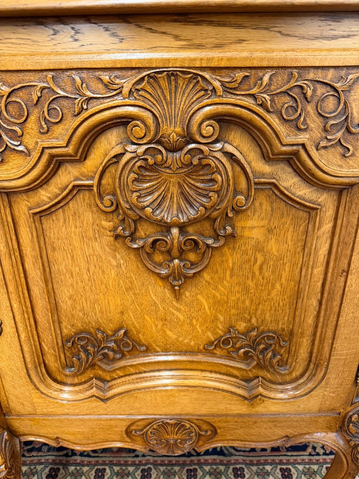 1250.0 Antique French Shaped Carved Oak Four Door Enfilade/Credenza Circa 1930 photo