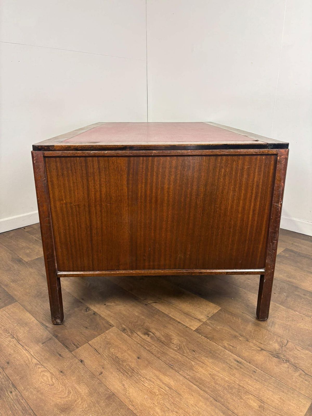 Mid Century Oak Kneehole Twin Pedestal Desk photo vinterior