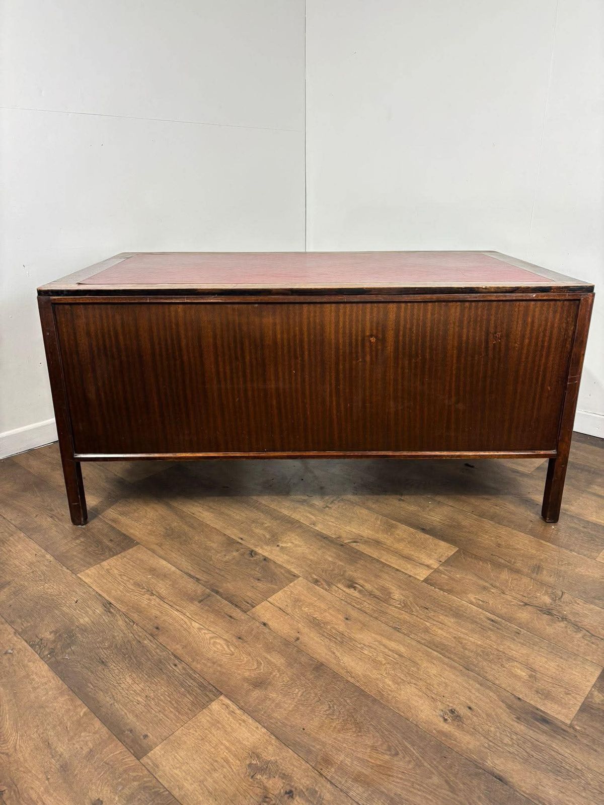 Mid Century Oak Kneehole Twin Pedestal Desk photo vintage