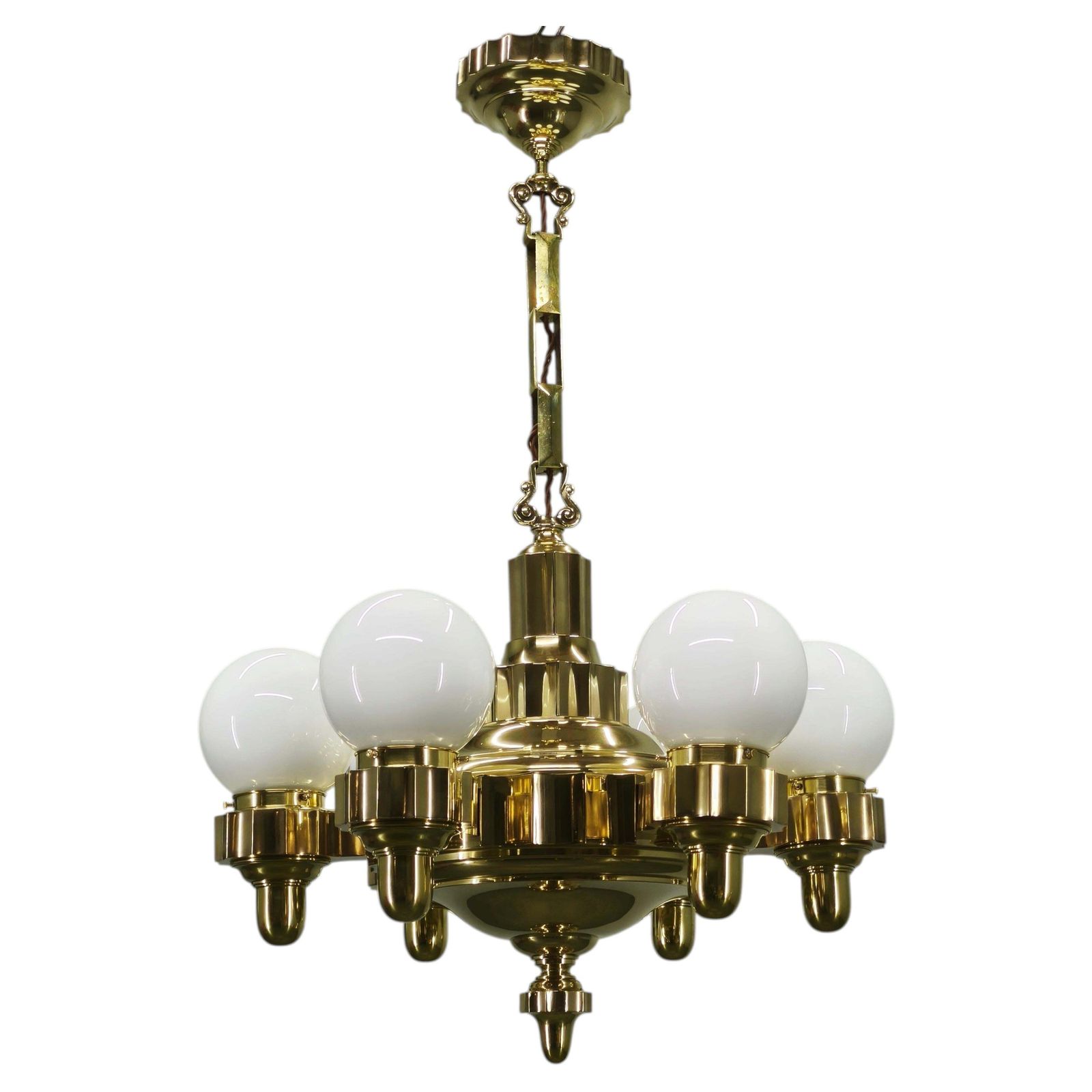 Czech Art Deco Brass Chandelier With Dual Arm Positions, 1930s