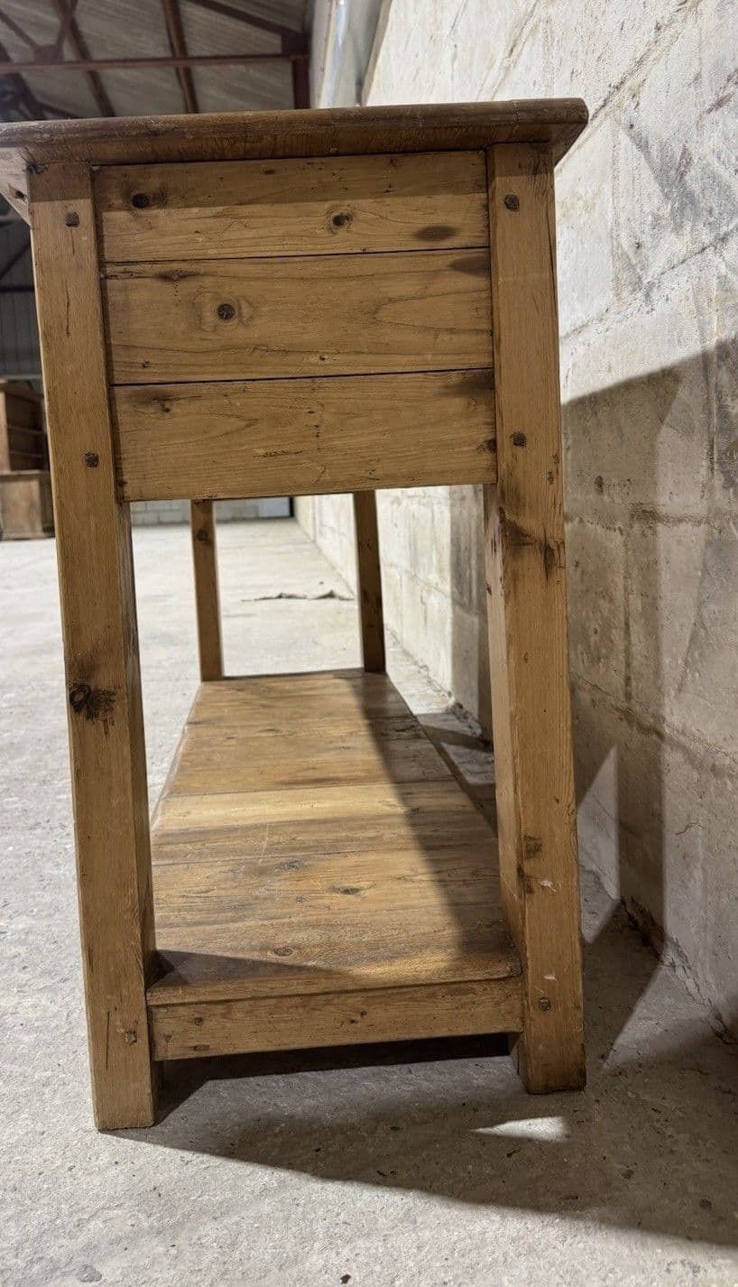 photo vintage Vintage Antique Style Solid Pine Sideboard Console Hall Side Table Pot Shelf