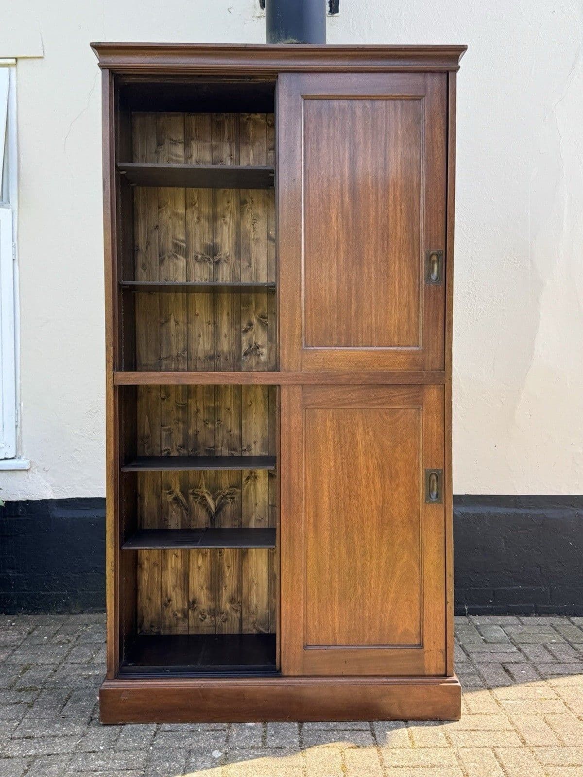 photo vinterior Vintage Mahogany 1930’s Sliding Door School Cupboard Cabinet Bookcase Larder