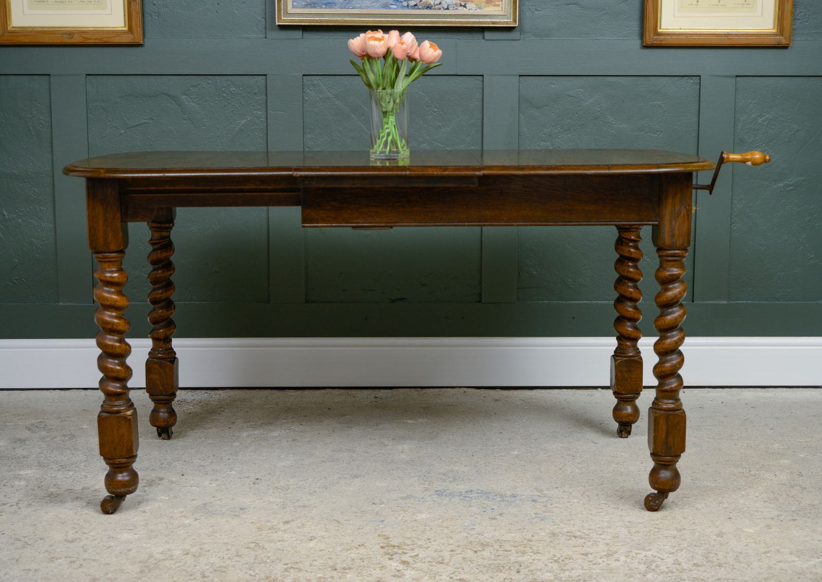 Small Oak Wind Out Extending Dining Table With Barley Twist Legs   140 Cm photo for sale